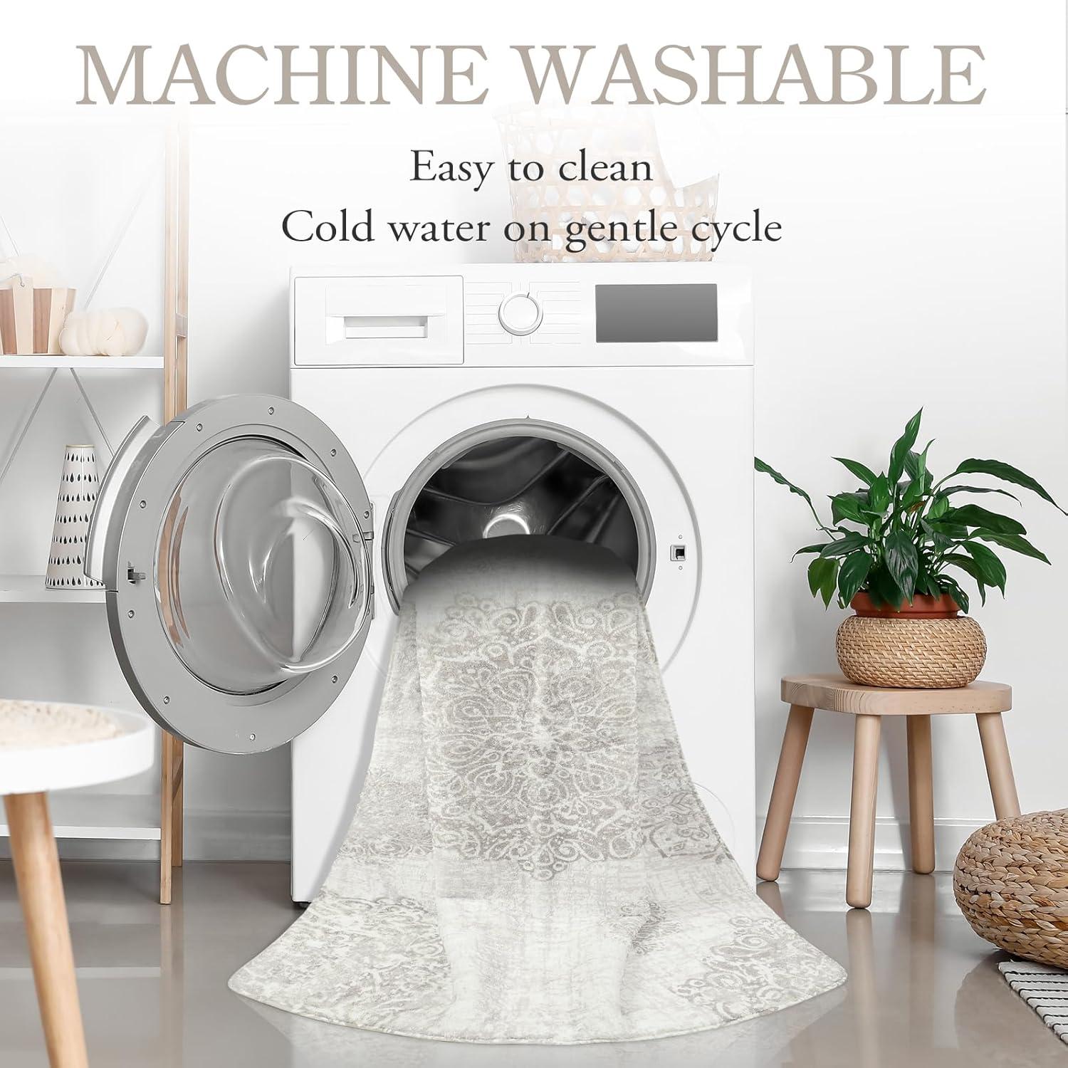 Vintage Medallion Entryway Rug - 2x3 Non Slip Washable Kitchen Rugs Small Area Rug Door Mat Indoor Entrance, Throw Ultra-Thin Rugs for Bathroom Laundry Room Bedroom Decor (2‘ X 3‘, Gray)