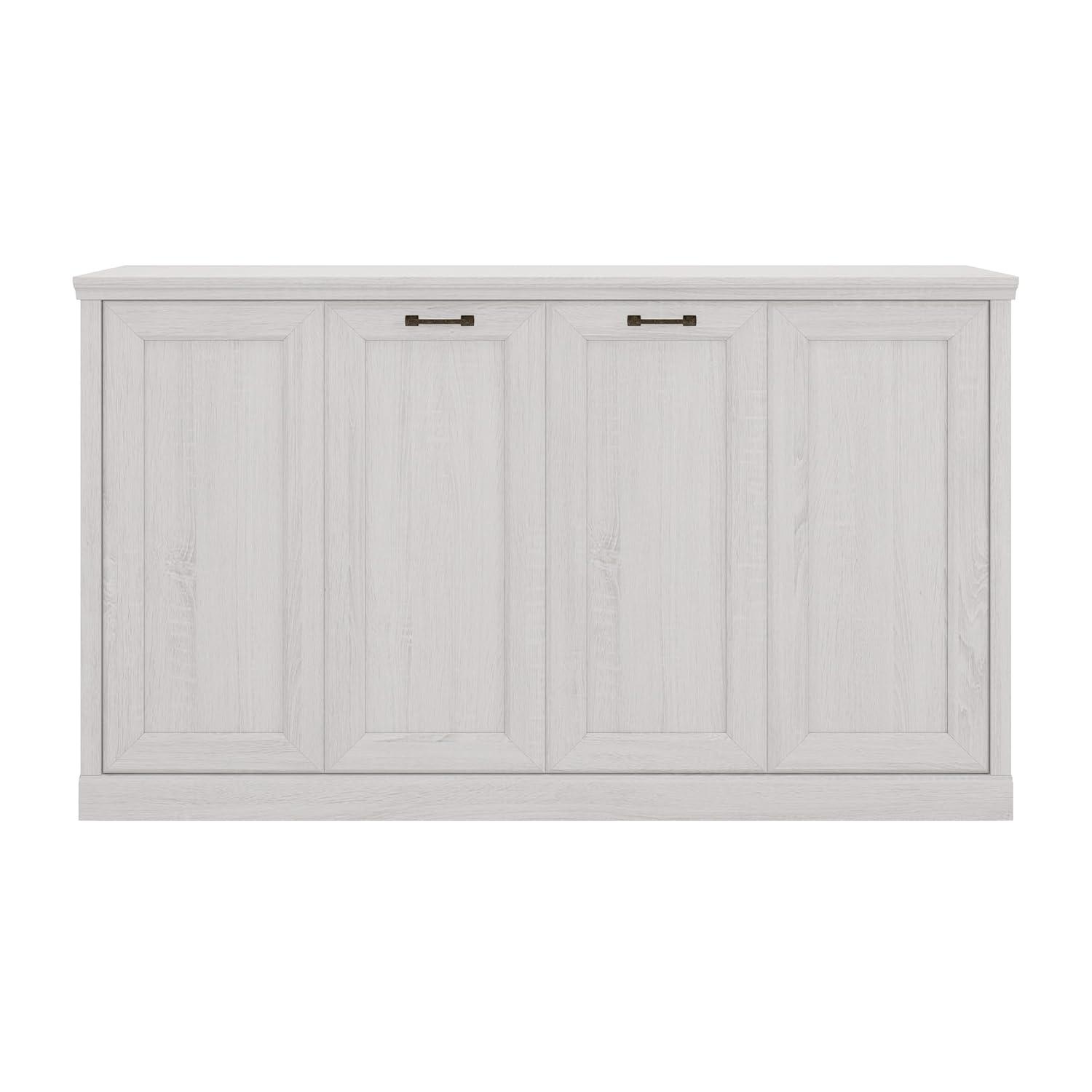 Impact Outdoor Twin Size Horizontal Murphy Bed, Hideaway Wall Bed, Folding Into Cabinet, Space Saving Furniture For Multipurpose Guest Room, Home Office, Rustic White
