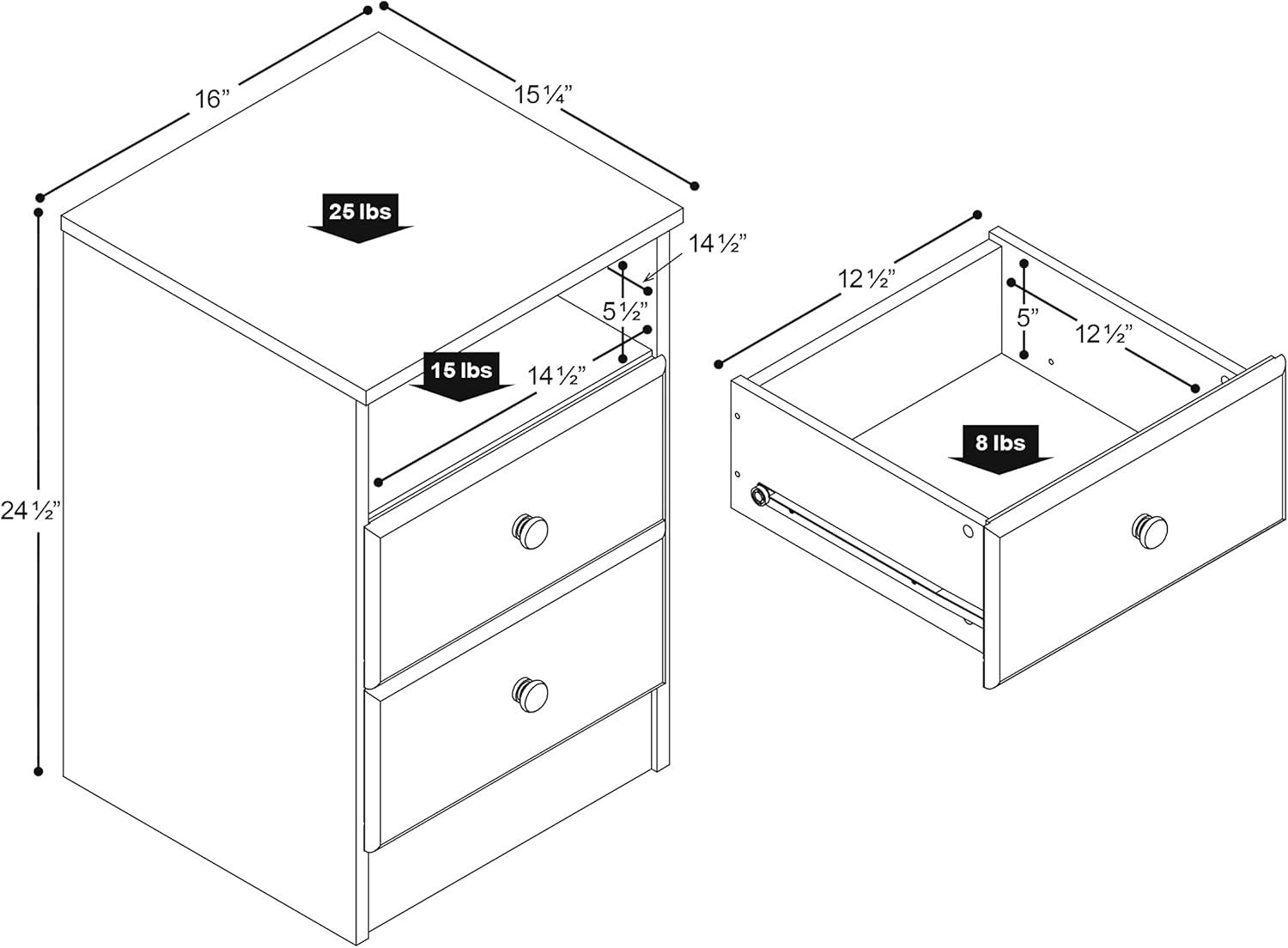 Prepac Astrid 2-Drawer Nightstand with Open Shelf, Drifted Gray