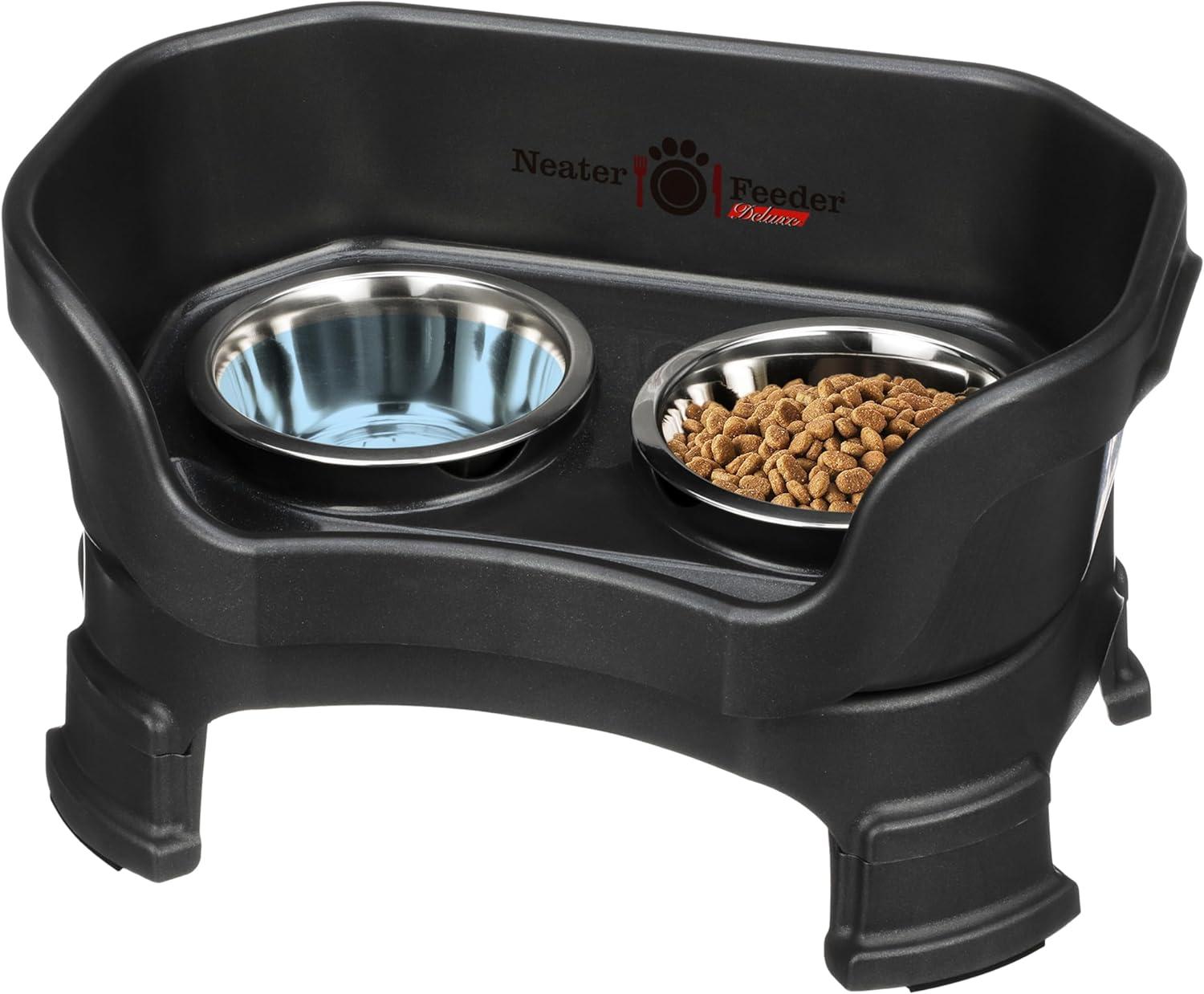 Neater Pets Neater Feeder Deluxe With Leg Extensions Mess-Proof Elevated Food & Water Bowls for Small Dogs, Midnight Black