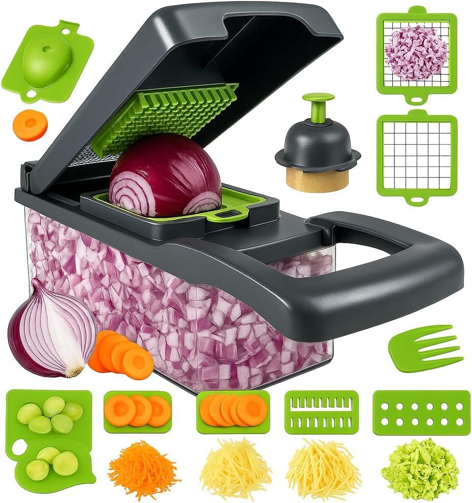 Vegetable Chopper,Pro Onion Chopper,14 in1 Multifunctional Food Chopper,Kitchen Veggie Chopper with 8 Blades,Vegetable Chopper With Container ,Vegetable Slicer Dicer Cutter,Salad,Garlic Chopper