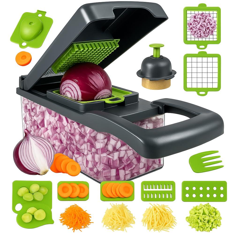Vegetable Chopper,Pro Onion Chopper,14 in1 Multifunctional Food Chopper,Kitchen Veggie Chopper with 8 Blades,Vegetable Chopper With Container ,Vegetable Slicer Dicer Cutter,Salad,Garlic Chopper