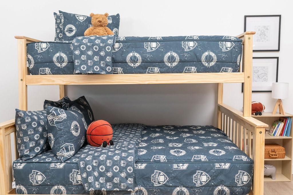 Beddy's Sports Theme Boys Durable Zipper Bedding for Kids, Bed in a Bag, Blue Sheets with Baseball, Football, Basketball, Soccer Comforter, Pillowcase & Pillow Sham, Easy to Make & Wash