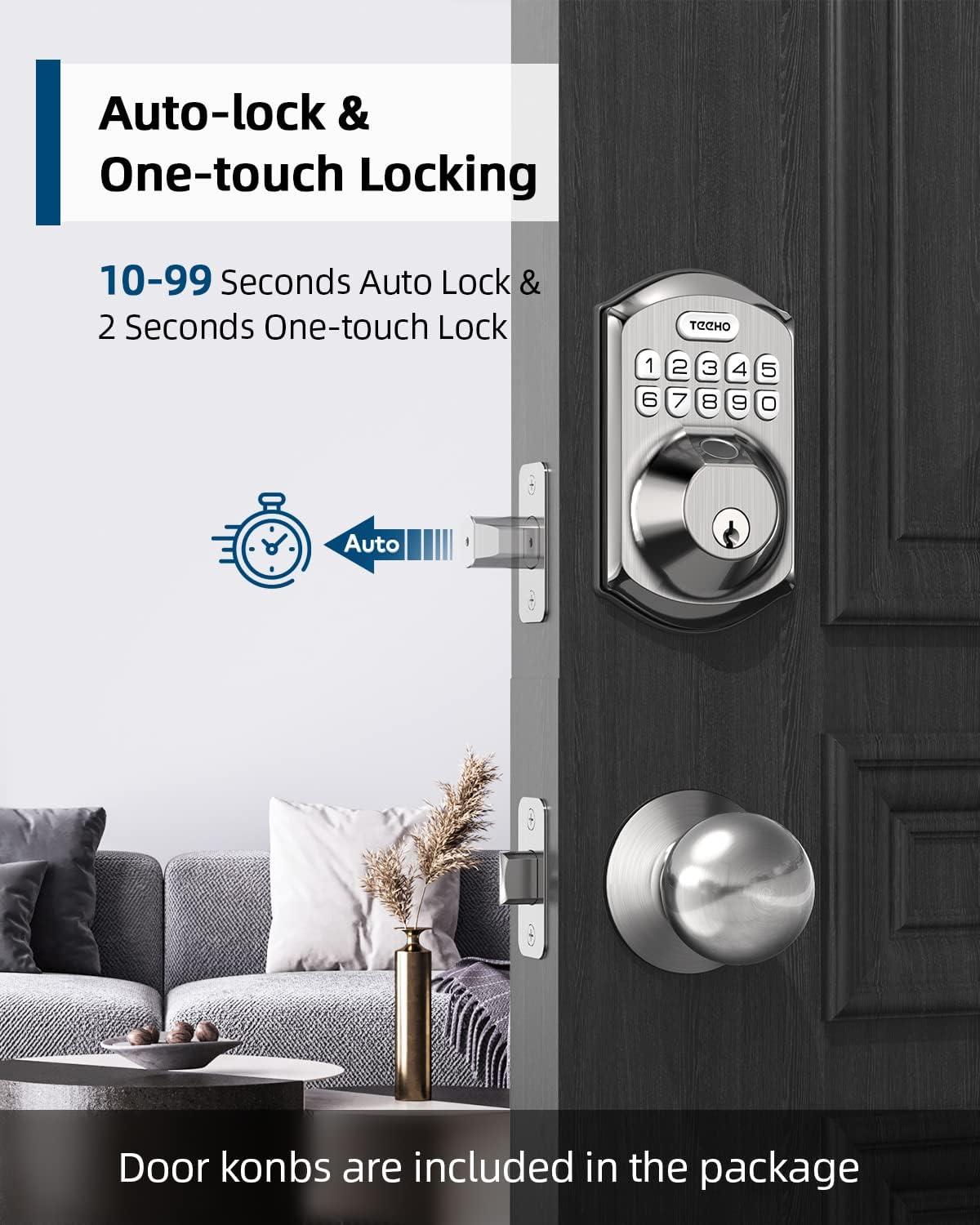 TEEHO Fingerpint Keyless Entry Keypad, Smart Digital Deadbolt Door Lock for Front Door, Remotely Share Temporary PIN Code, Easy Installation-Satin Nickel