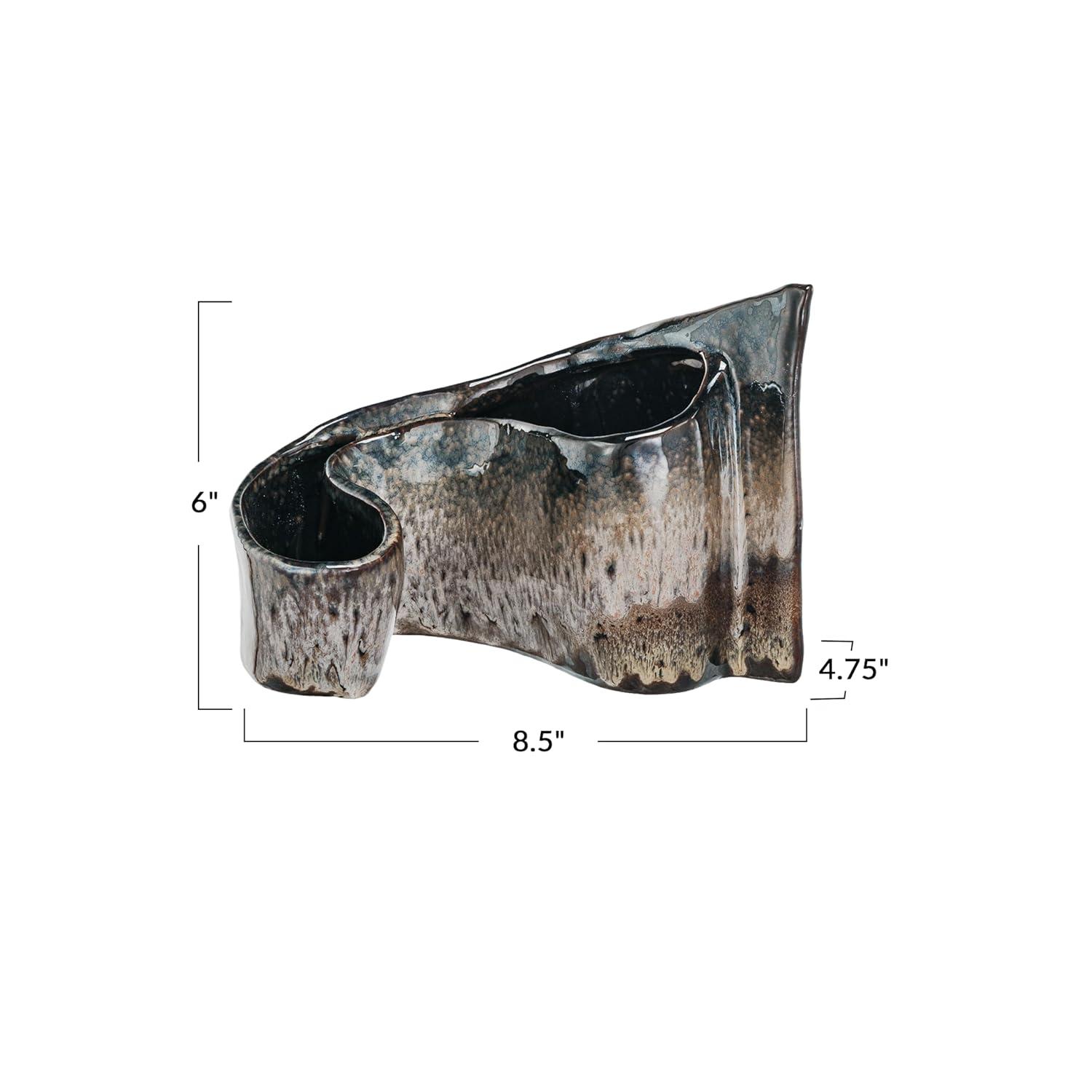 Bloomingville Artisanal Dual-Section Stoneware Planter, Multicolor