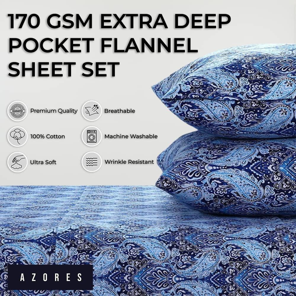 170 GSM Extra Deep Pocket Flannel Sheet Set - Azores Home