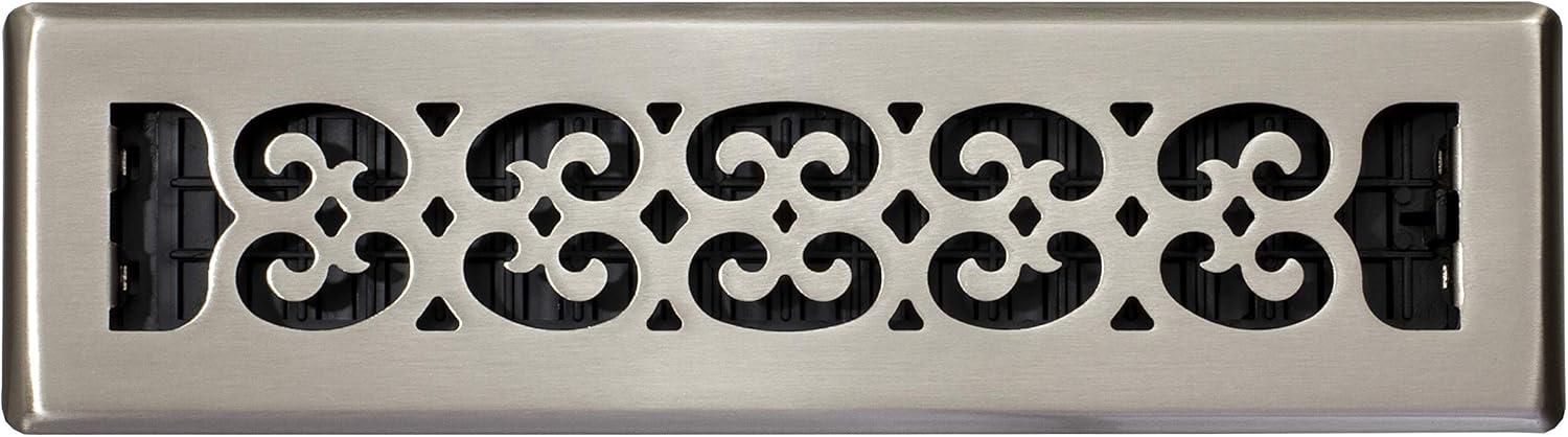 Decor Grates 2" x 12" Steel Plated Brushed Nickel Finish Scroll Design Floor Register