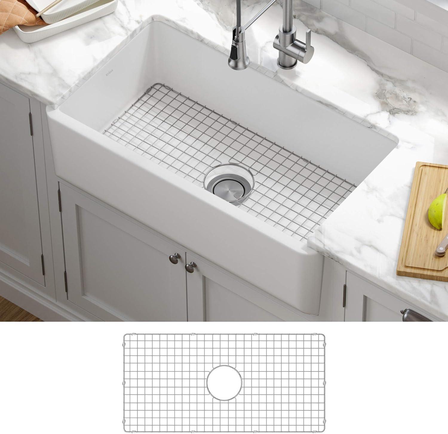 KRAUS Turino™ 33" L Farmhouse Reversible Apron Front Fireclay Single Bowl Kitchen Sink