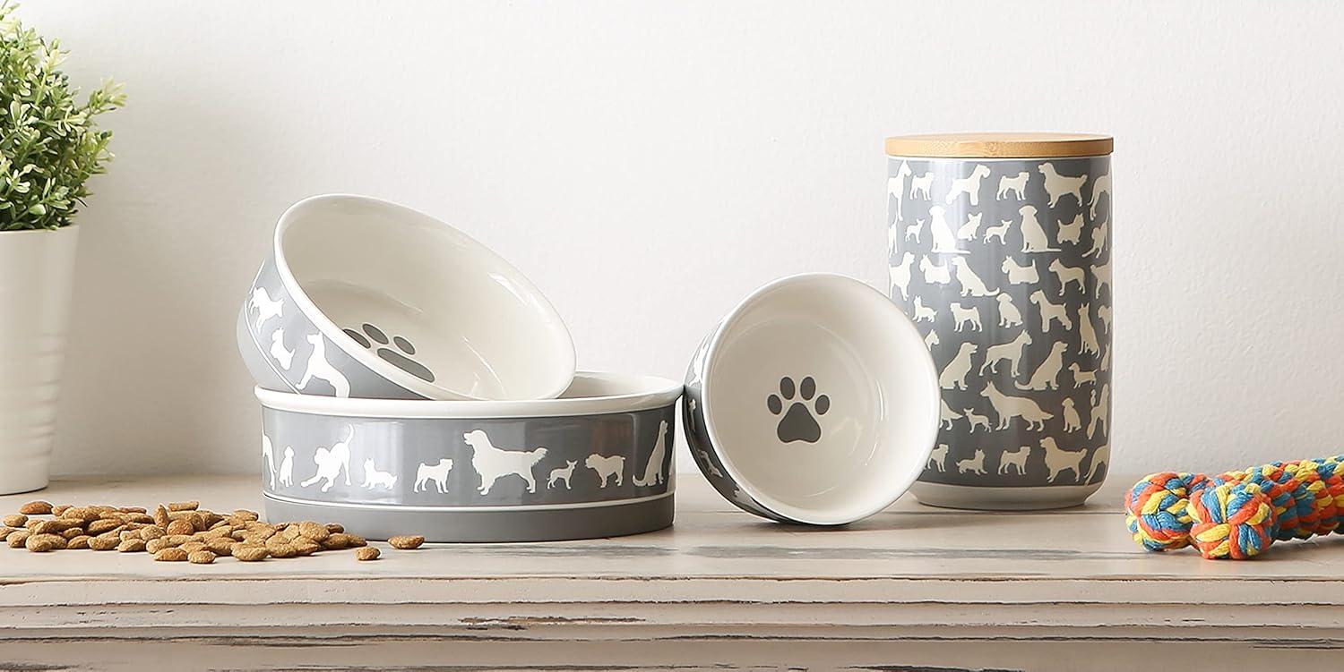 Bone Dry Ceramic Dog Bowl Set, Microwave & Dishwasher Safe, Large, 7.5x2.4", Gray, 2 Count