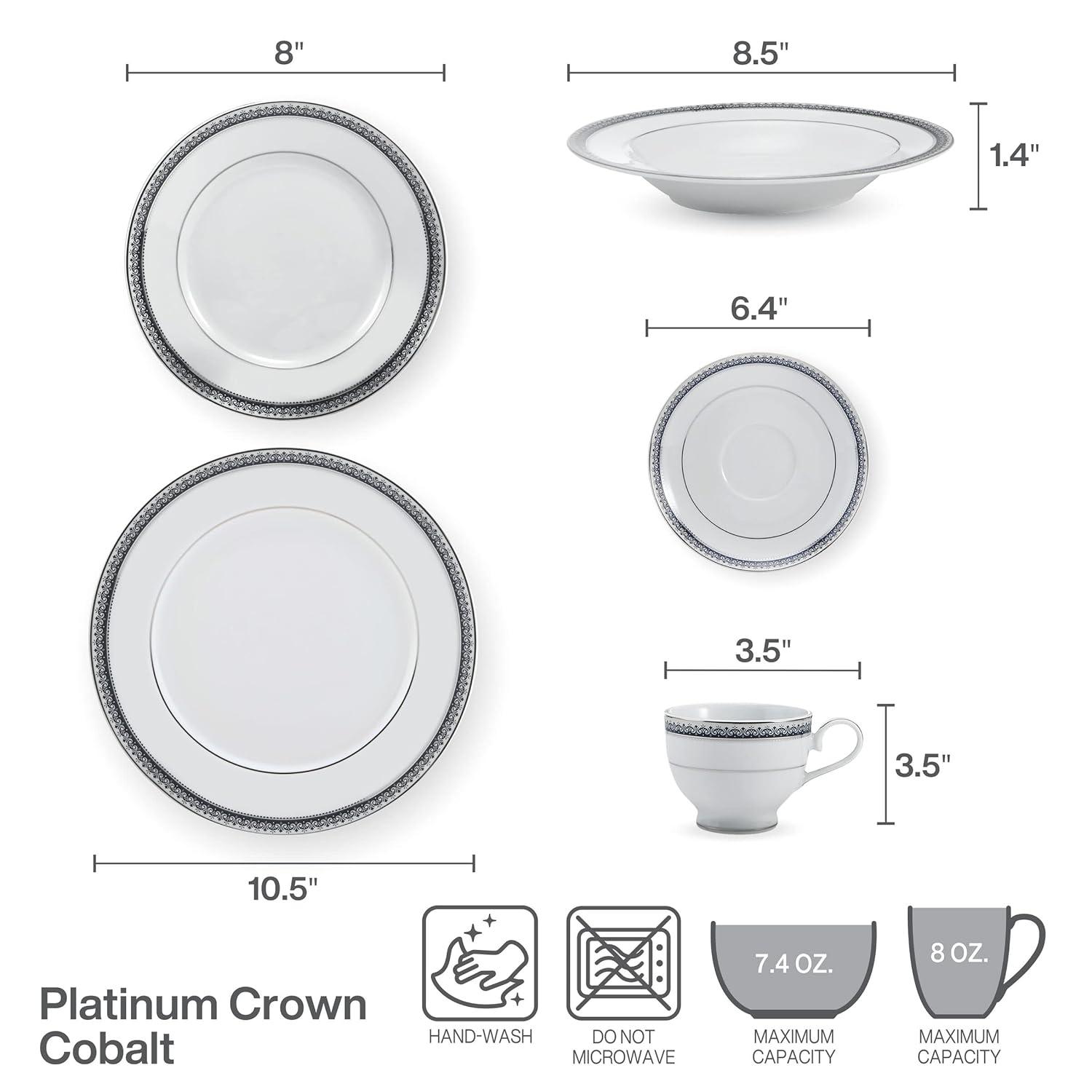 Mikasa Platinum Crown 40-Piece Porcelain Dinnerware Set, Service for 8