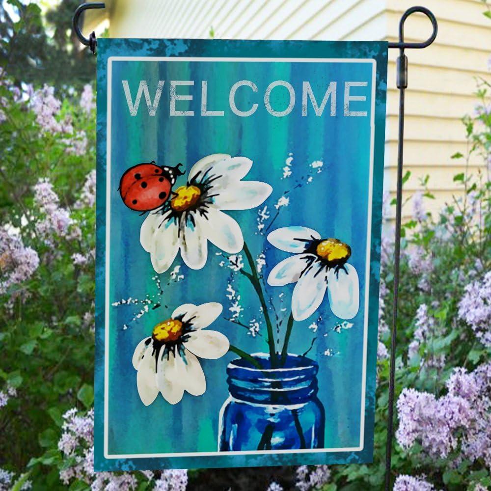 Anley Spring Summer Daisy Jar and Ladybug Garden Flag Double Sided Premium Garden Flag 18 x 12.5 Inch