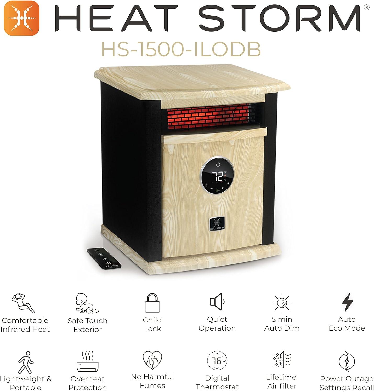 Heat Storm 1500 Watt 5200 BTU Electric High Efficiency Cabinet Space Heater with Adjustable Thermostat , Remote Included and with Digital Display