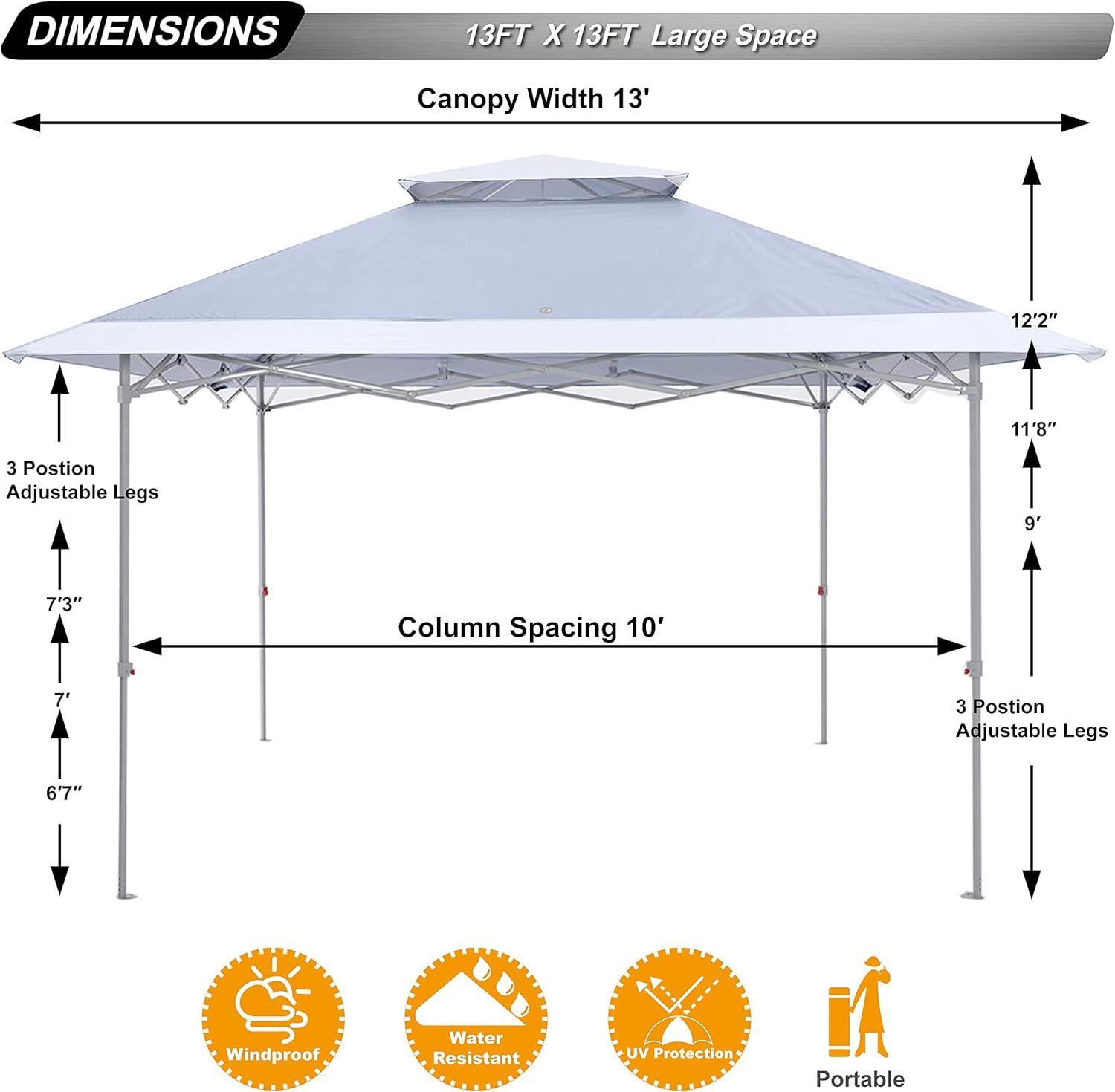 13 ft. × 13 ft. Pop-up Canopy with Rolling Storage Bag Light Gray/White