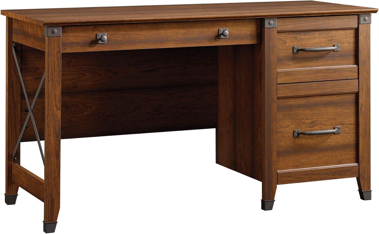 Carson Forge Desk - Washington Cherry - Sauder: Executive Workstation with Smooth Metal Runners, Wrought Iron Style Hardware