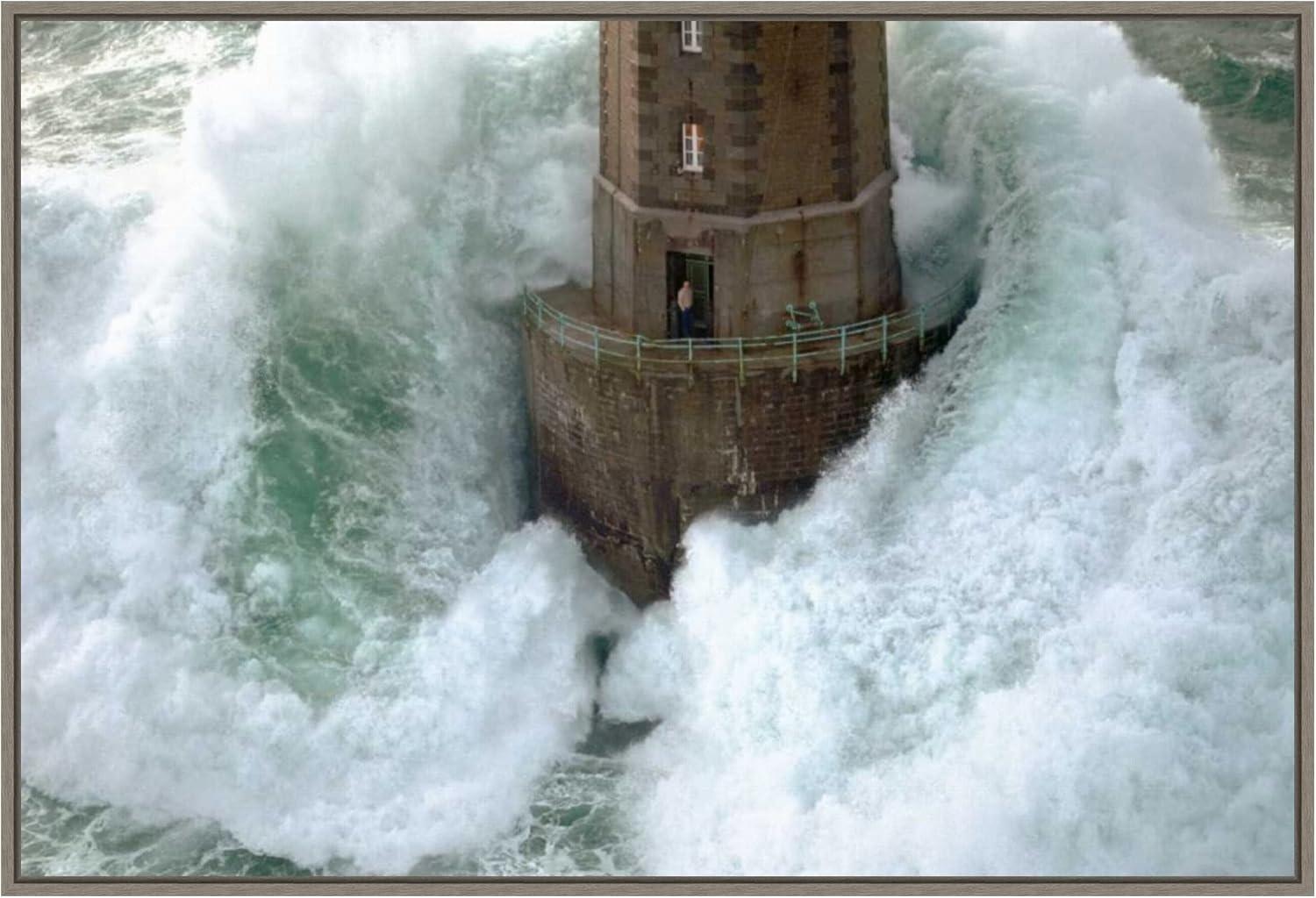 Stormy Lighthouse Architecture Canvas Print with Greywash Frame