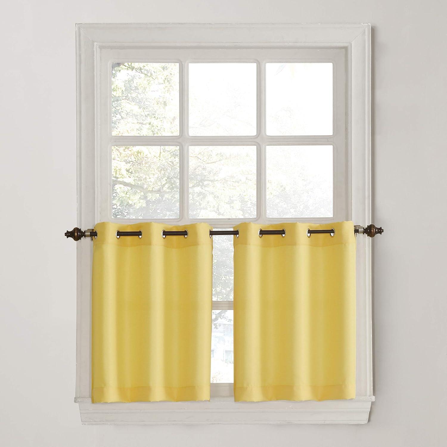 2pc 56"x24" No. 918 Semi-Sheer Montego Casual Textured Grommet Kitchen Curtain Tier Pair Yellow: 24 Inch Kitchen Window Curtains