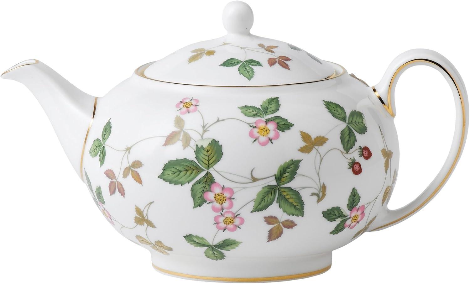 Wild Strawberry Fine Bone China Teapot with Gold Trim