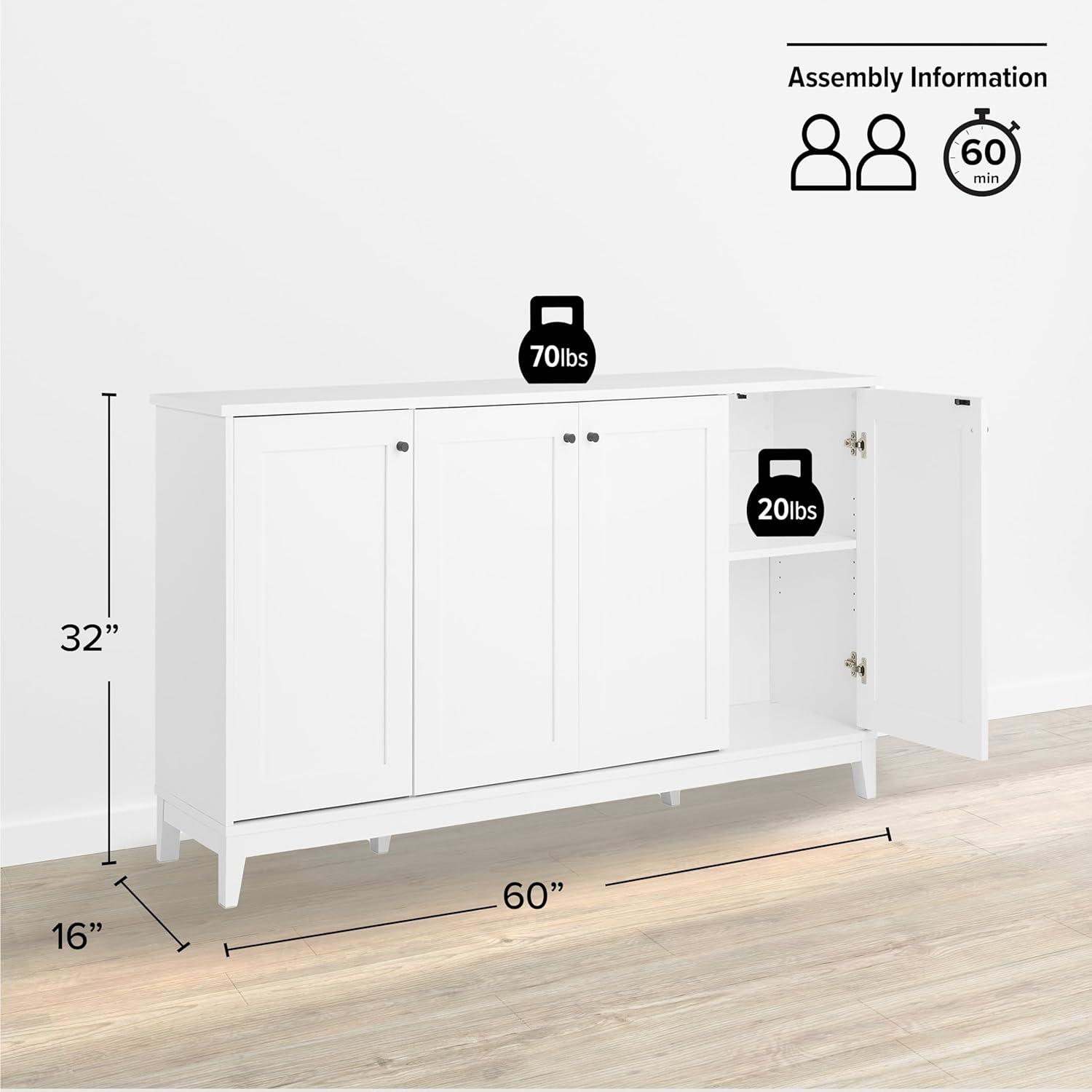 4 Panel Door Console Table Storage Cabinet with Doors and Shelves, Sideboard Storage Cabinet