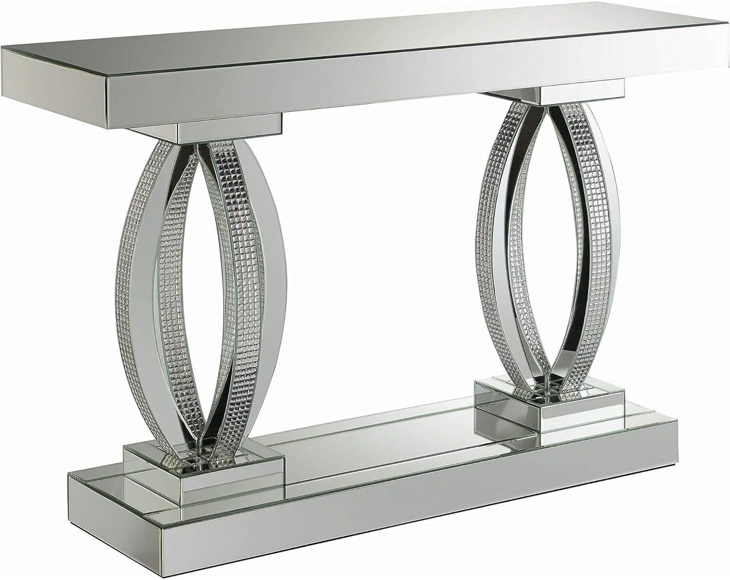 Sleek Silver Mirrored Accent Console Table with Storage