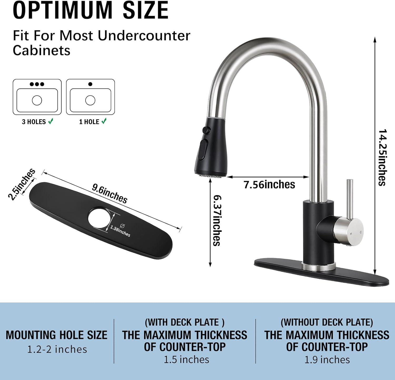 FORIOUS Kitchen Faucets, Brushed Nickel Kitchen Faucet with Pull Down Sprayer, High Arc Single Handle Stainless Steel Sink Faucets 1 or 3 Hole, Kitchen Sink Faucets for Farmhouse Camper Laundry Rv Bar