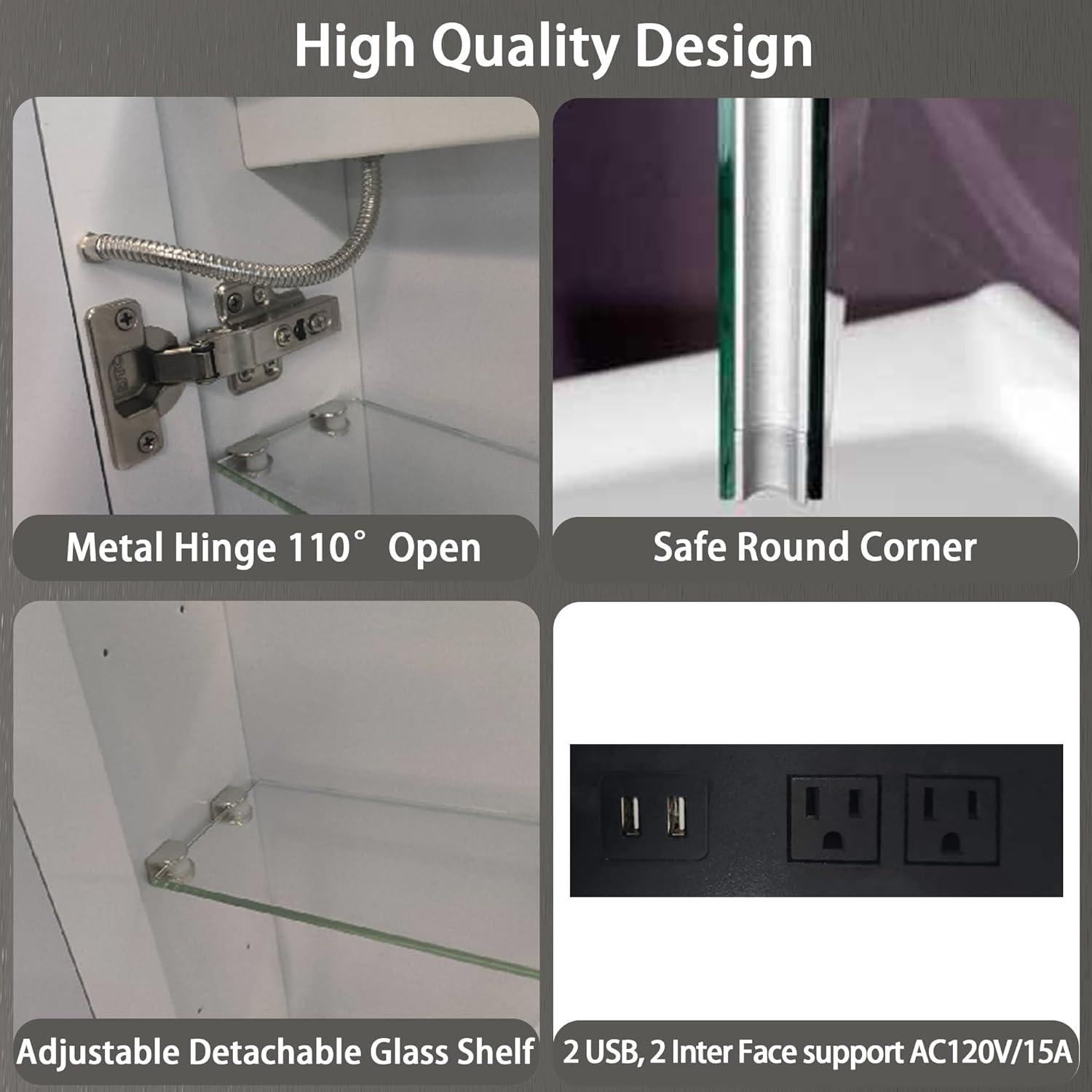 Ebern Designs Christhilde Medicine Cabinet with LED Mirror for Bathroom, Defog, Stepless Dimming, 3 Color Change, 2 Outlets, 2USB & Reviews | Wayfair