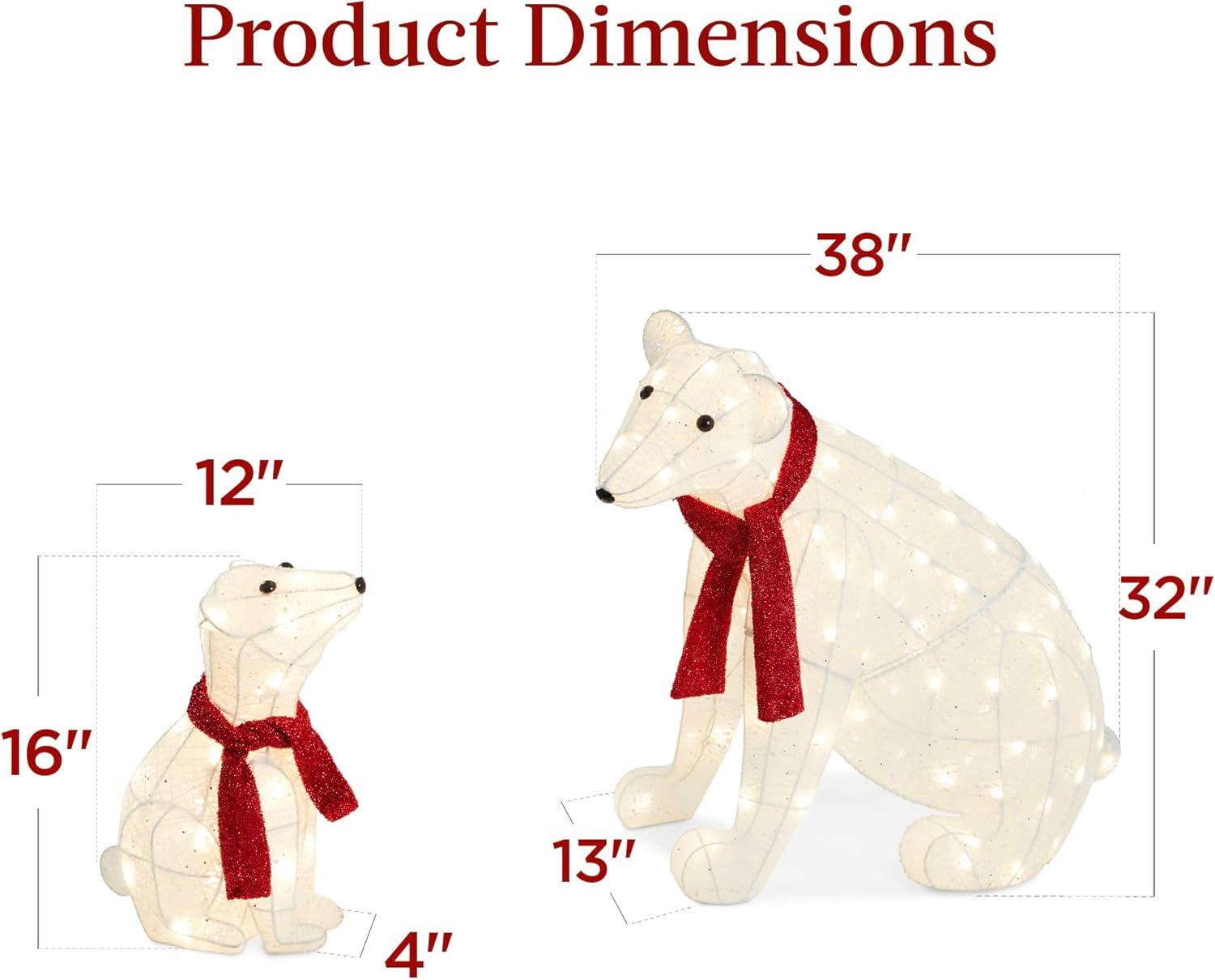 Large Lighted Polar Bear Family with Red Scarves