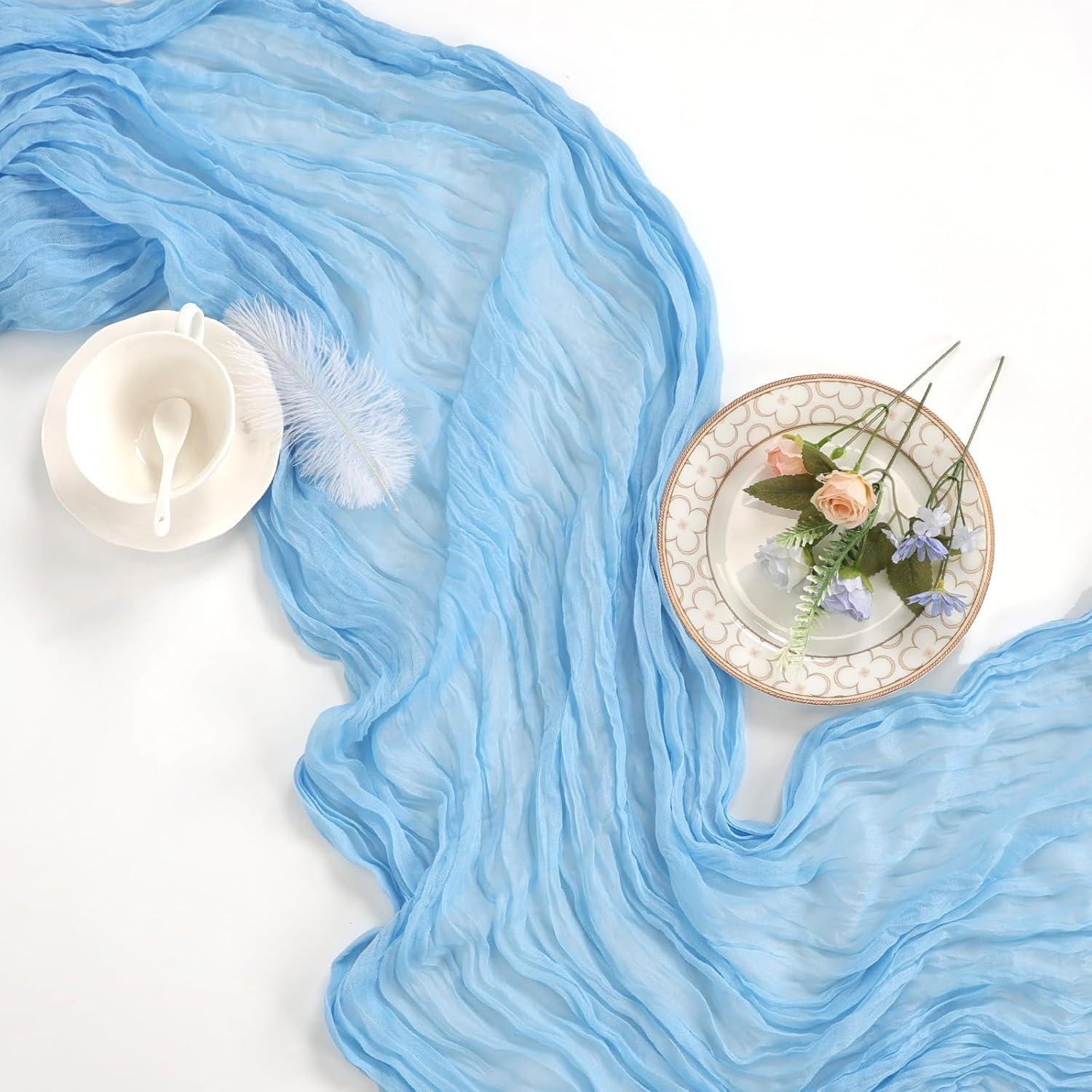 Mint Green Cheesecloth Table Runner 6 Pack 35" Boho Gauze Runner 120 inches Long Tablecloth Runner Rustic Sheer Fabric Bulk for Baby Shower Wedding Bridal Birthday Party Table Decorations