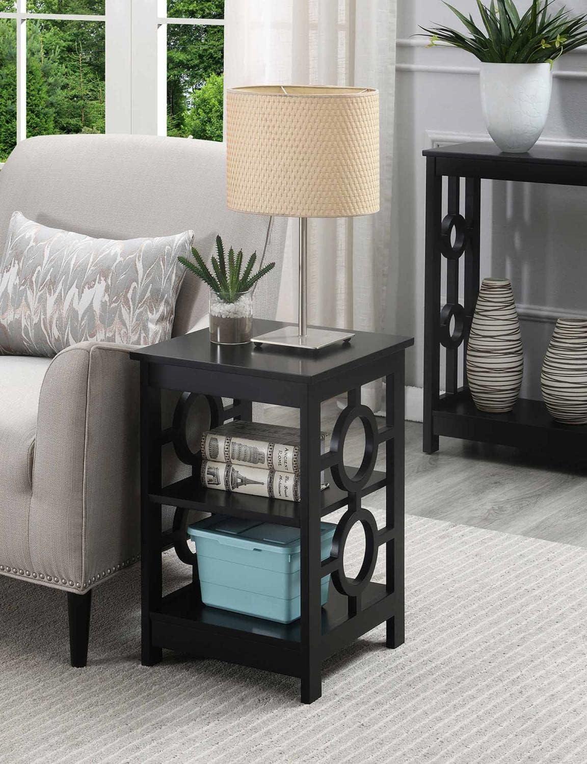 Sleek Black Square Ring End Table with Circle Cut-Outs