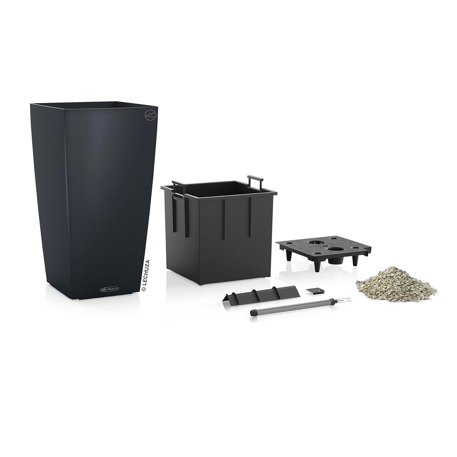 Lechuza USA 22” Gray Cubico Outdoor Planter with Water Reservoir