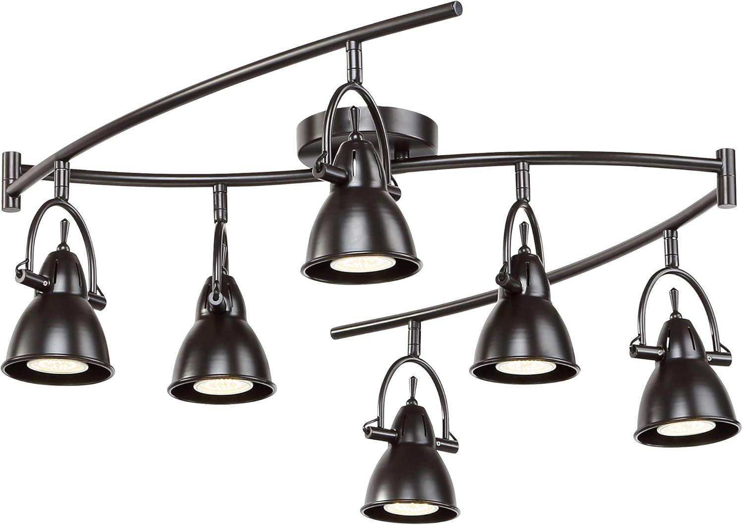 Pro Track Thorndale 6-Head LED Ceiling Track Light Fixture Kit Spot Light GU10 Brown Bronze Finish Metal Farmhouse Rustic Kitchen Bathroom 68" Wide