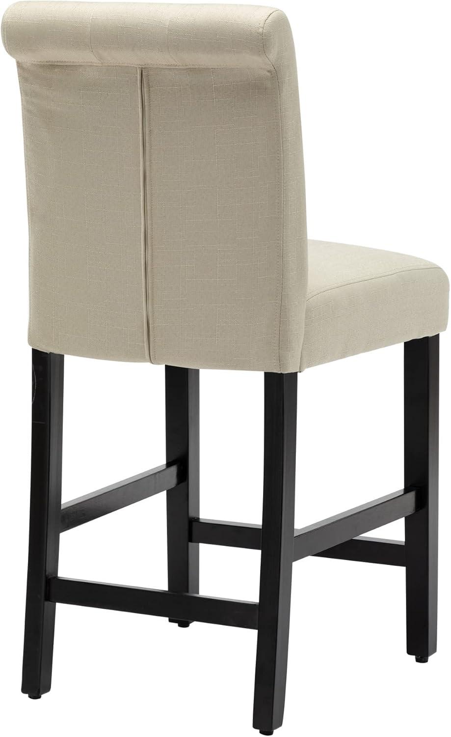 Beige Upholstered Button Tufted 24" Counter Stools, Set of 2