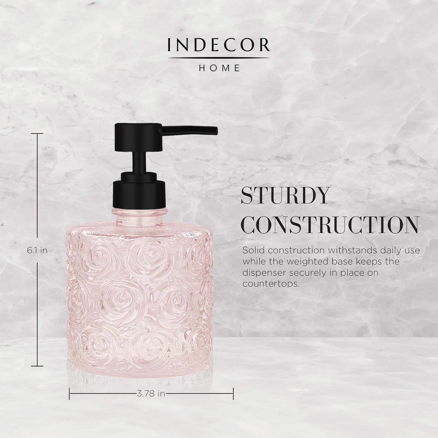 Marcella Glass Soap Dispenser with Soap Pump, Refillable 14 Ounce Capacity, Floral Design Rose Patterns, Heavy Weight Thick Glass for Bathroom, Premium Kitchen Soap Dispenser Peach Blush