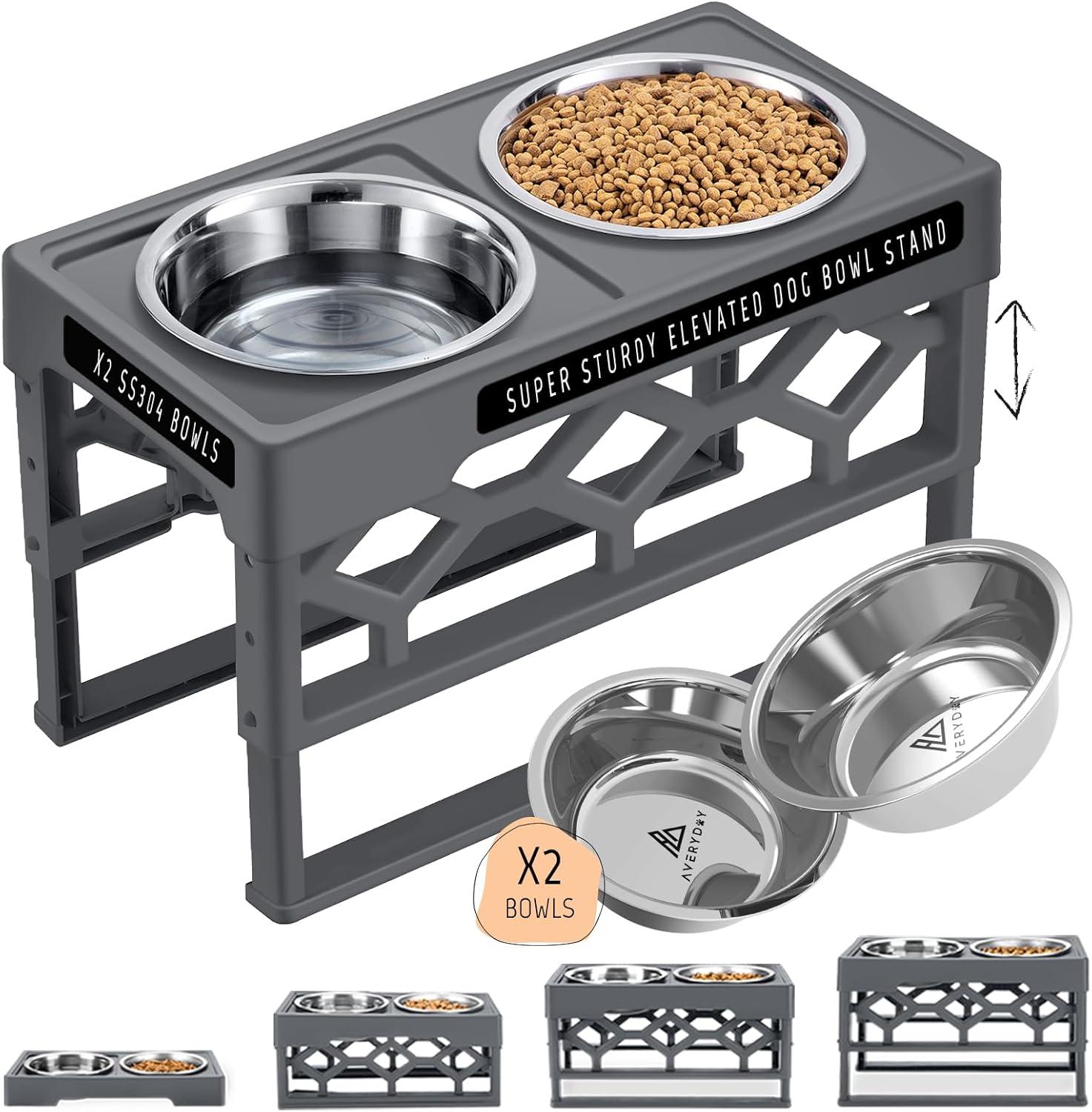 Adjustable Elevated Dog Bowl Stand with Stainless Steel Bowls