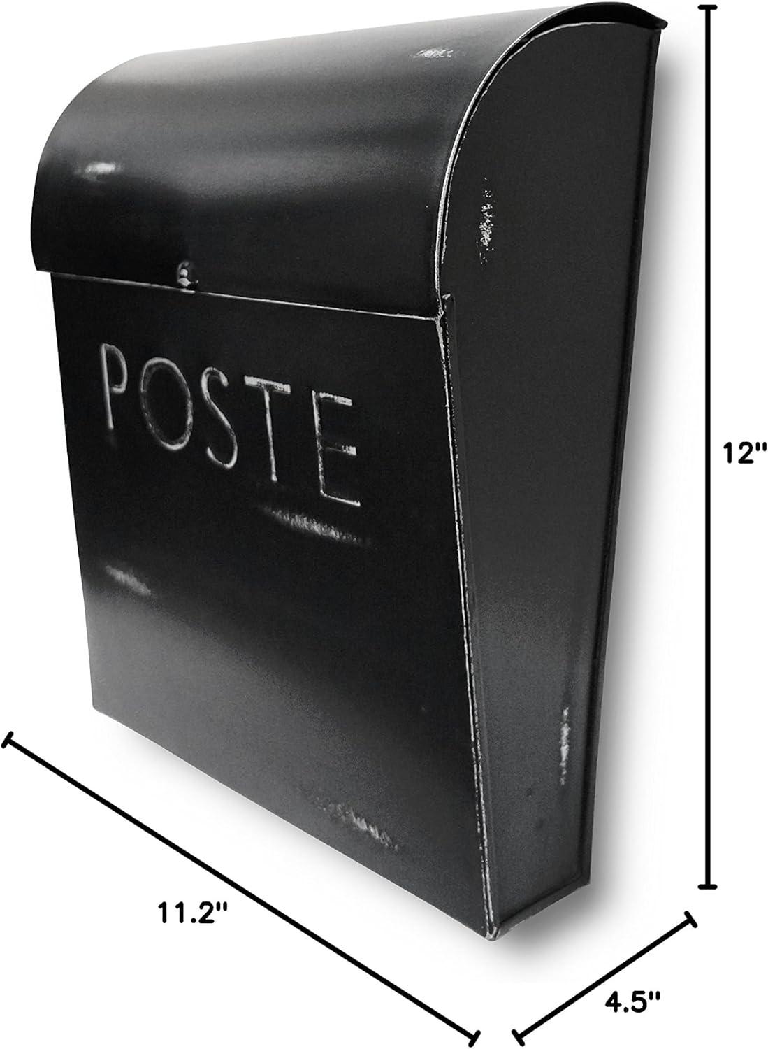 Rustic Black Steel Wall Mounted Mailbox with Newspaper Holder