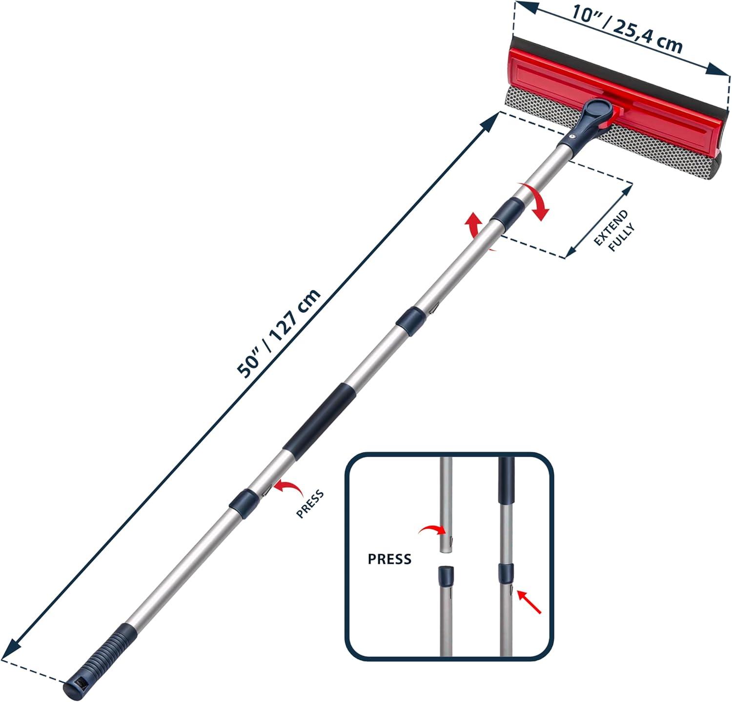 Professional Window Squeegee with Telescopic Extension Pole and Sponge