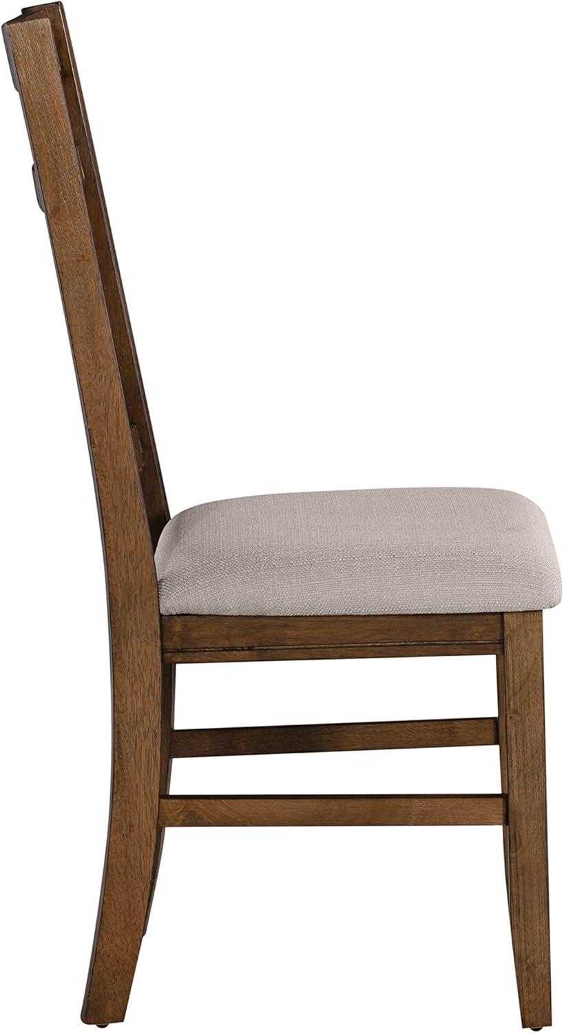 Rustic Umber and Light Beige Upholstered Slat Back Side Chair