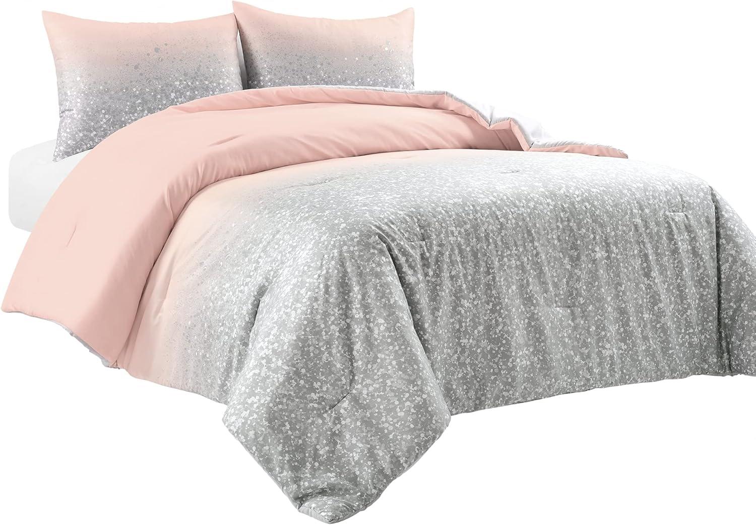 Glitter Ombre Metallic Print Comforter Blush/Gray 3Pc Set Twin