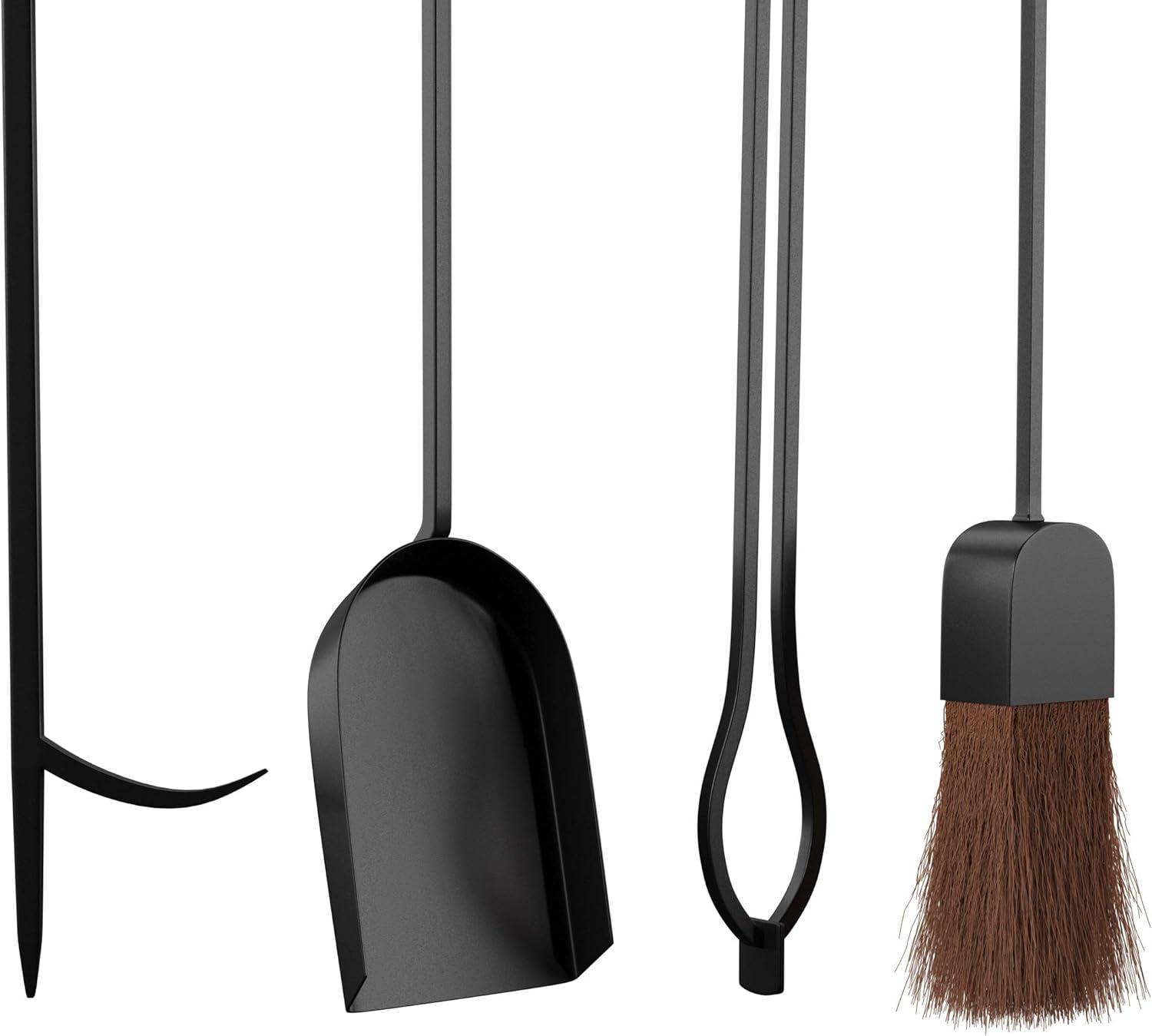 Modern Black and Gold Iron 4-Piece Fireplace Tool Set