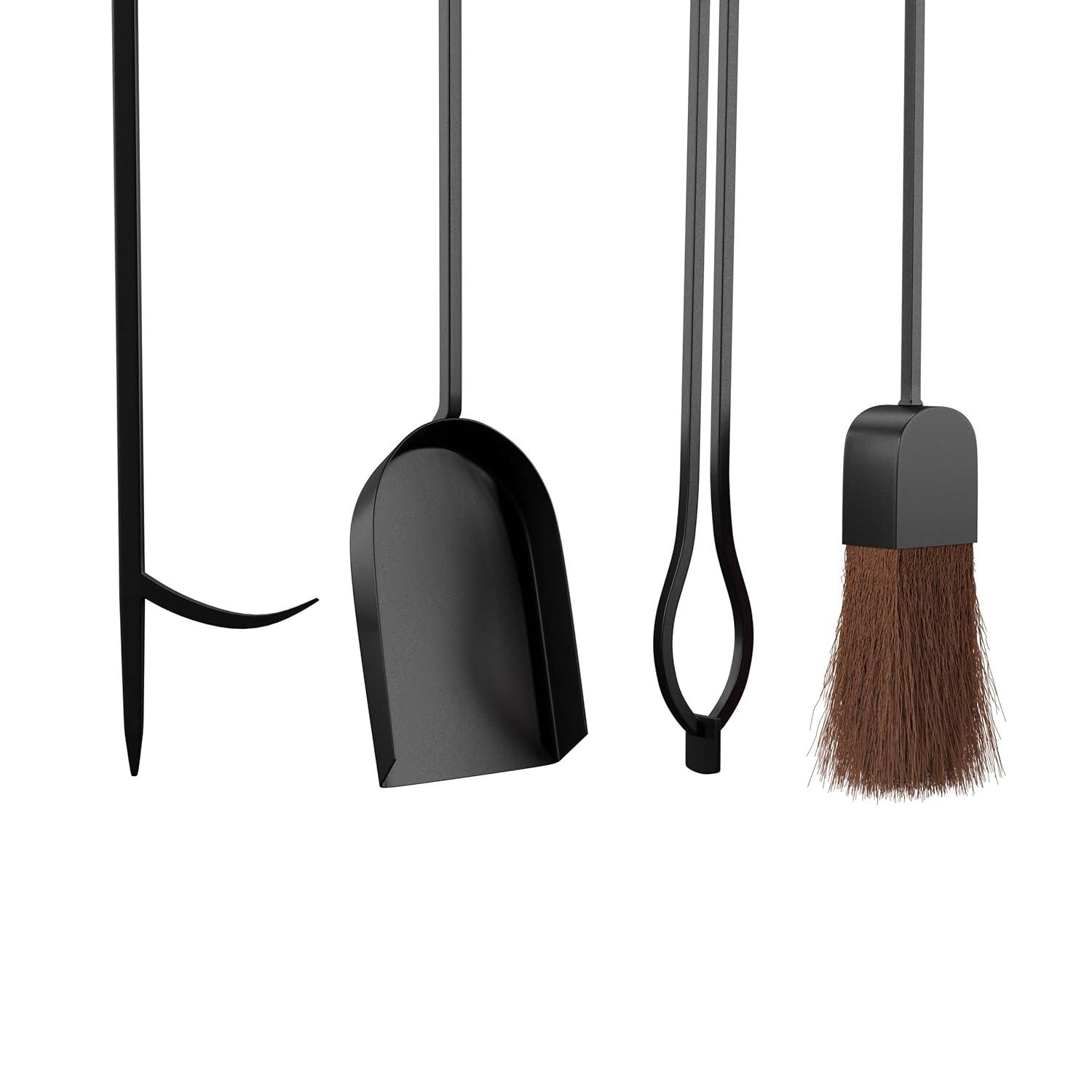 Modern Black and Gold Iron 4-Piece Fireplace Tool Set