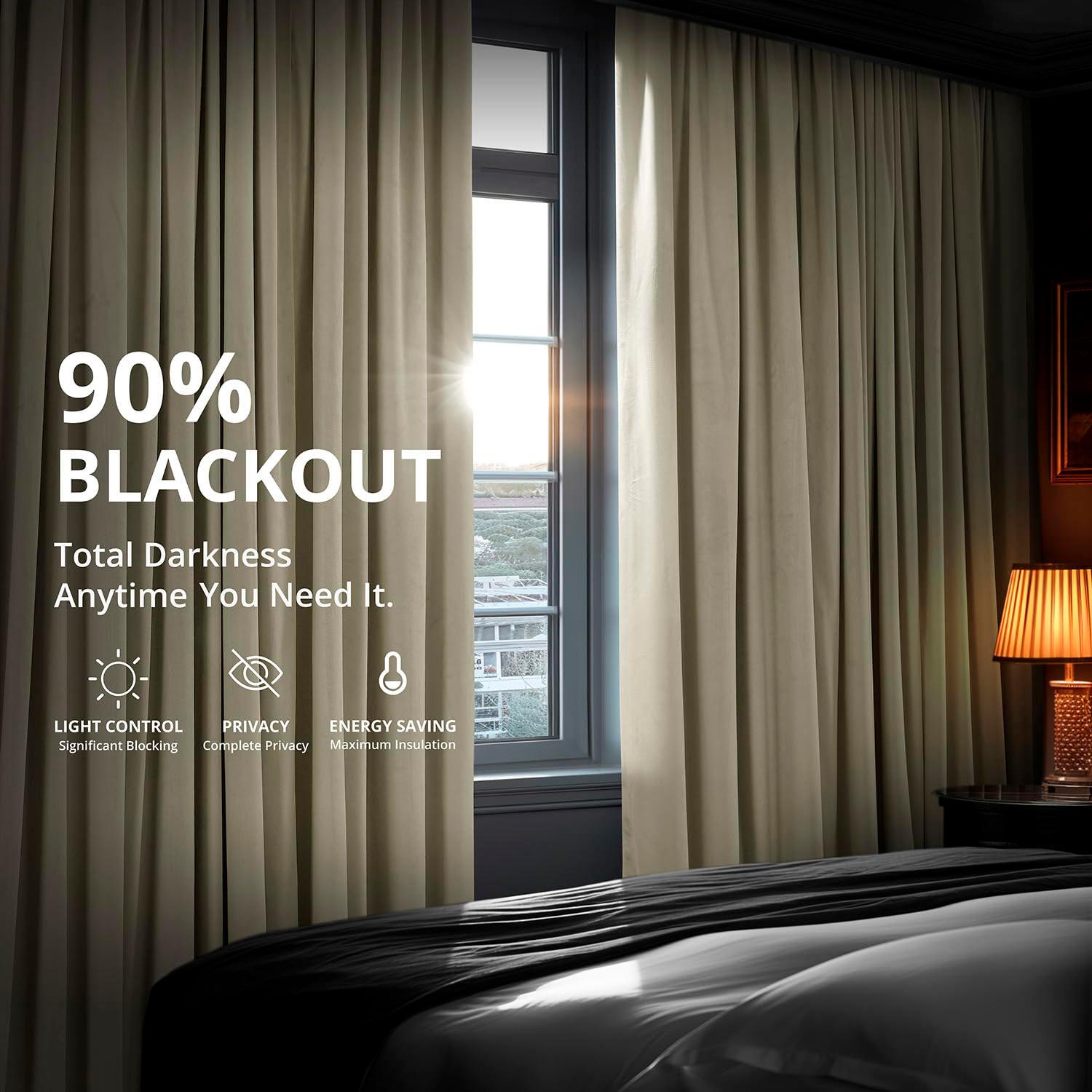 Exclusive Fabrics  Signature Pleated Blackout Velvet Curtain (1 Panel) Cool Beige 25 X 84 84 Inches