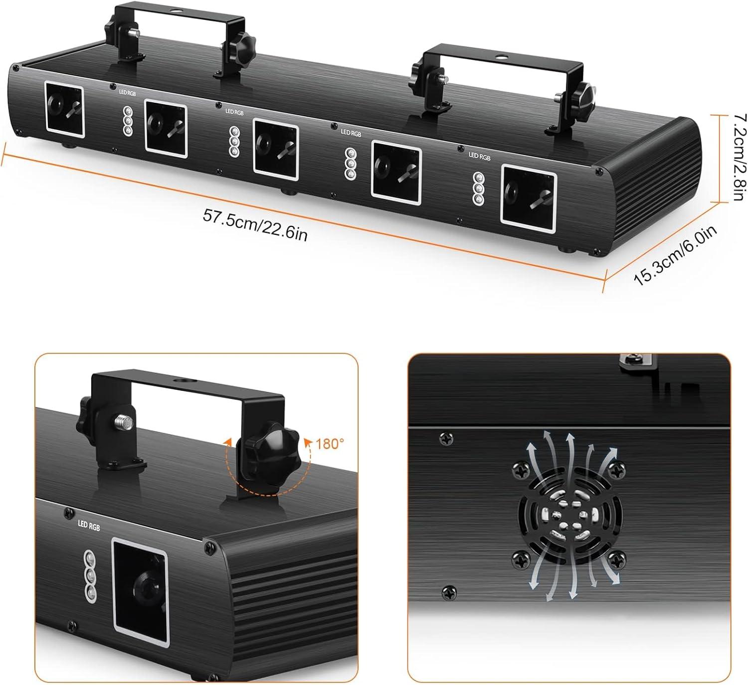 U`King Stage Laser Light, 5 Beam Sound Activated DJ Party Lights RGBYC LED Music Projector with Remote Control DMX for Dancing Birthday Bar Pub Stage