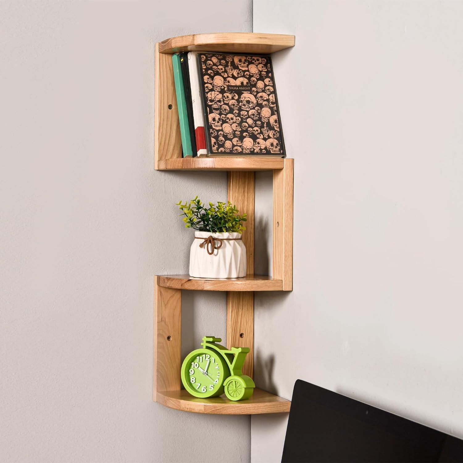 CONSDAN Corner Shelf, 4 Pieces, USA-Grown Solid Hickory Hardwood