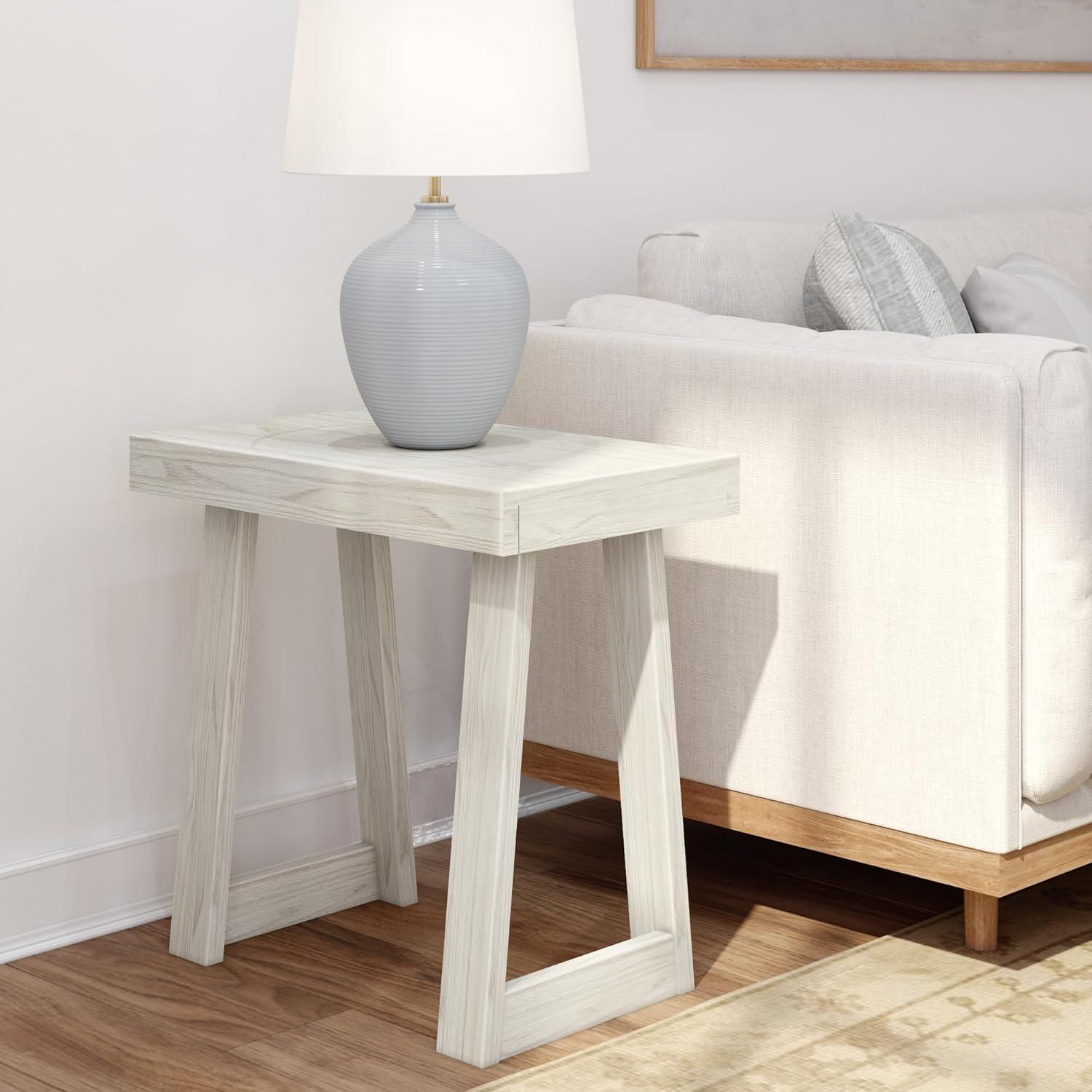 Plank+Beam Classic Square Side Table, Slim Side Table for Living Room, Nightstand for Small Spaces, Wood End Table for Bedroom, White Sand Wirebrush