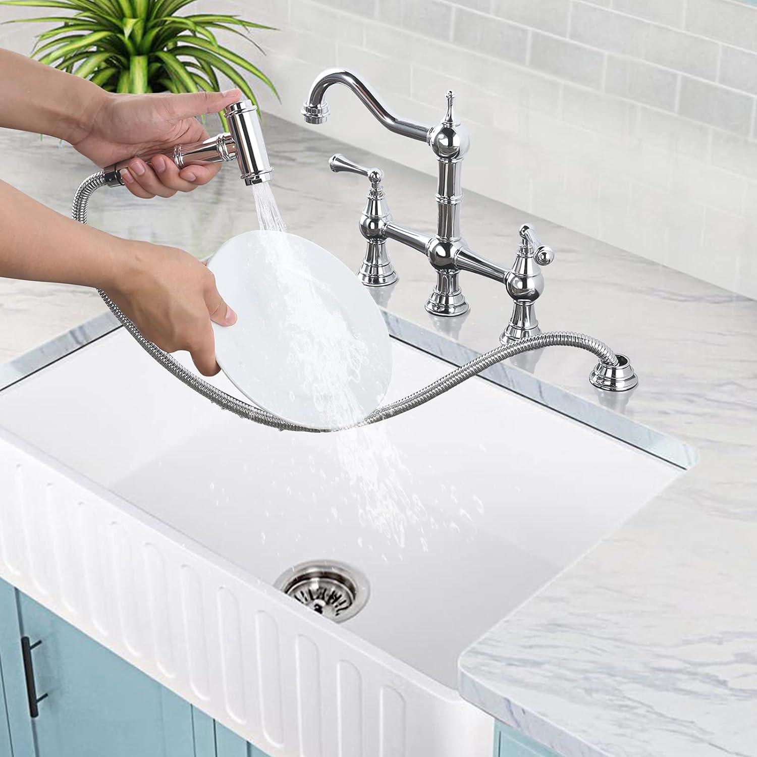 Polished Chrome Bridge Faucet with Side Sprayer