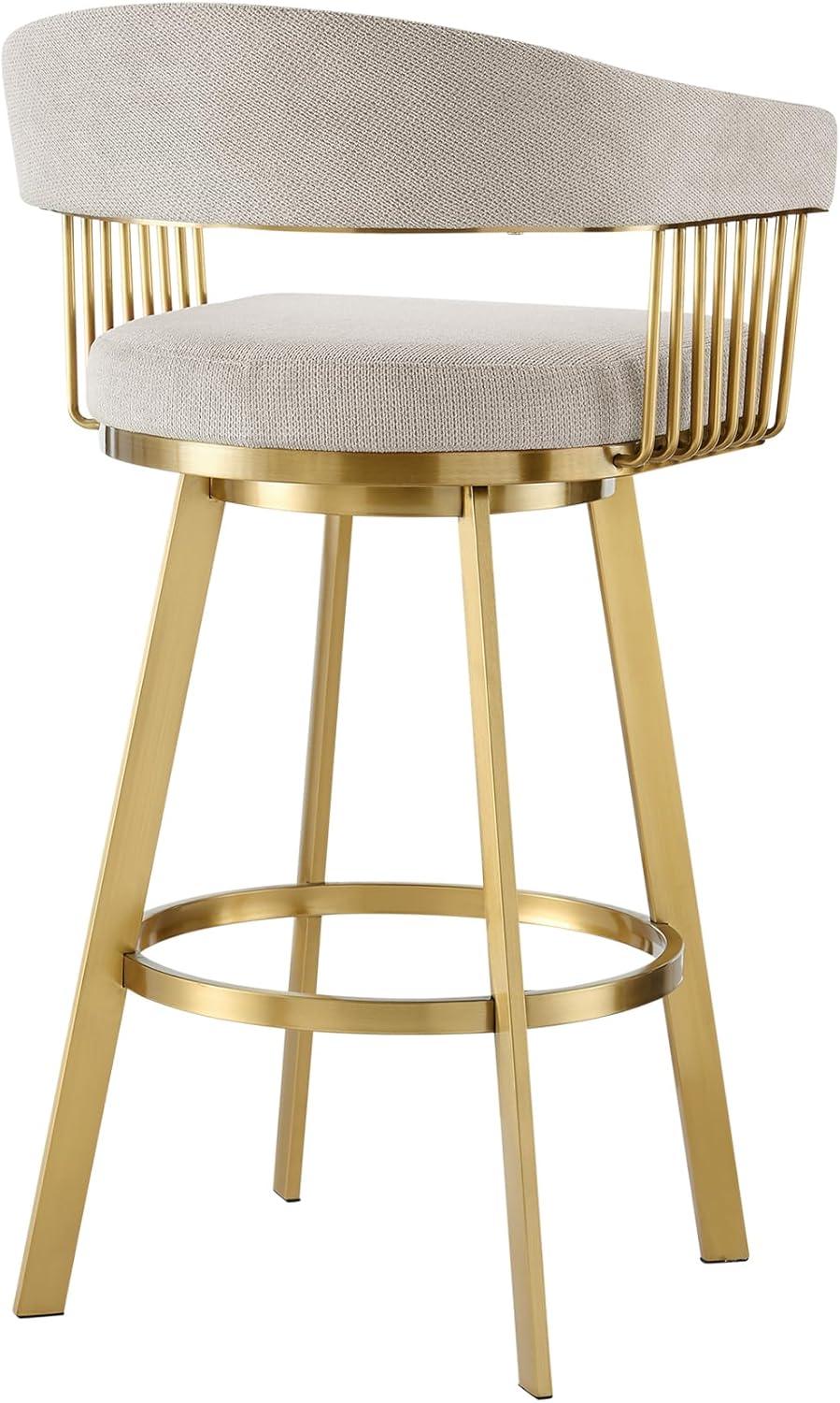 Chelsea 26" Swivel Counter Stool with Gold Brushed Stainless Steel and Taupe Fabric