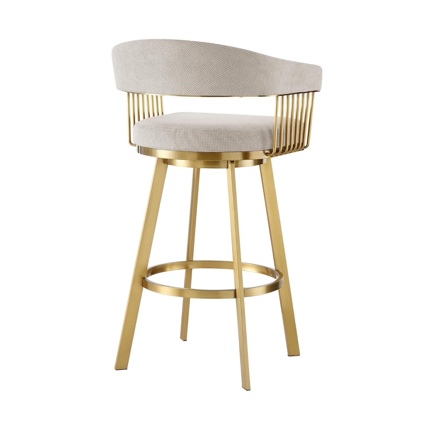 Chelsea 26" Swivel Counter Stool with Gold Brushed Stainless Steel and Taupe Fabric