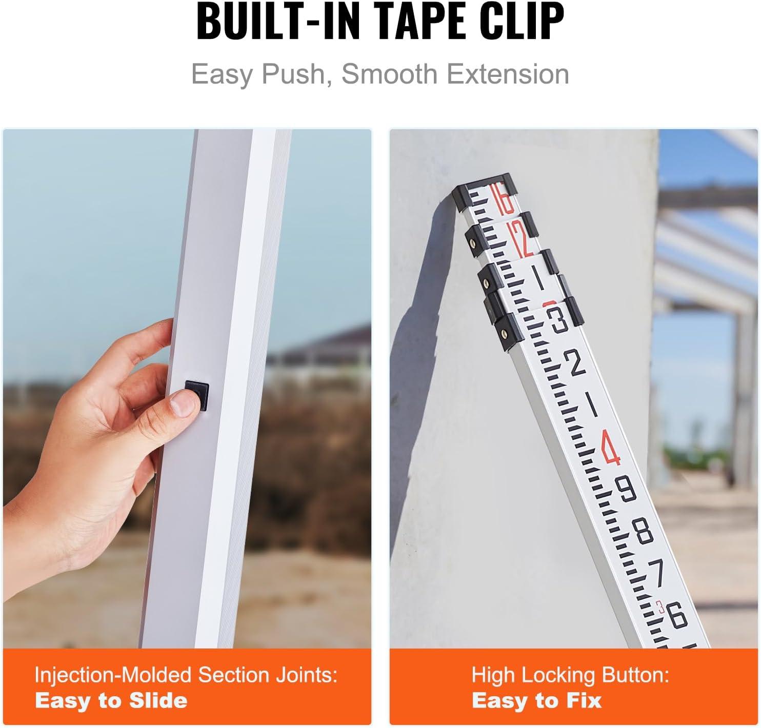 16 ft. Aluminum Telescopic Folding Measuring Rod with Double-Sided Scale