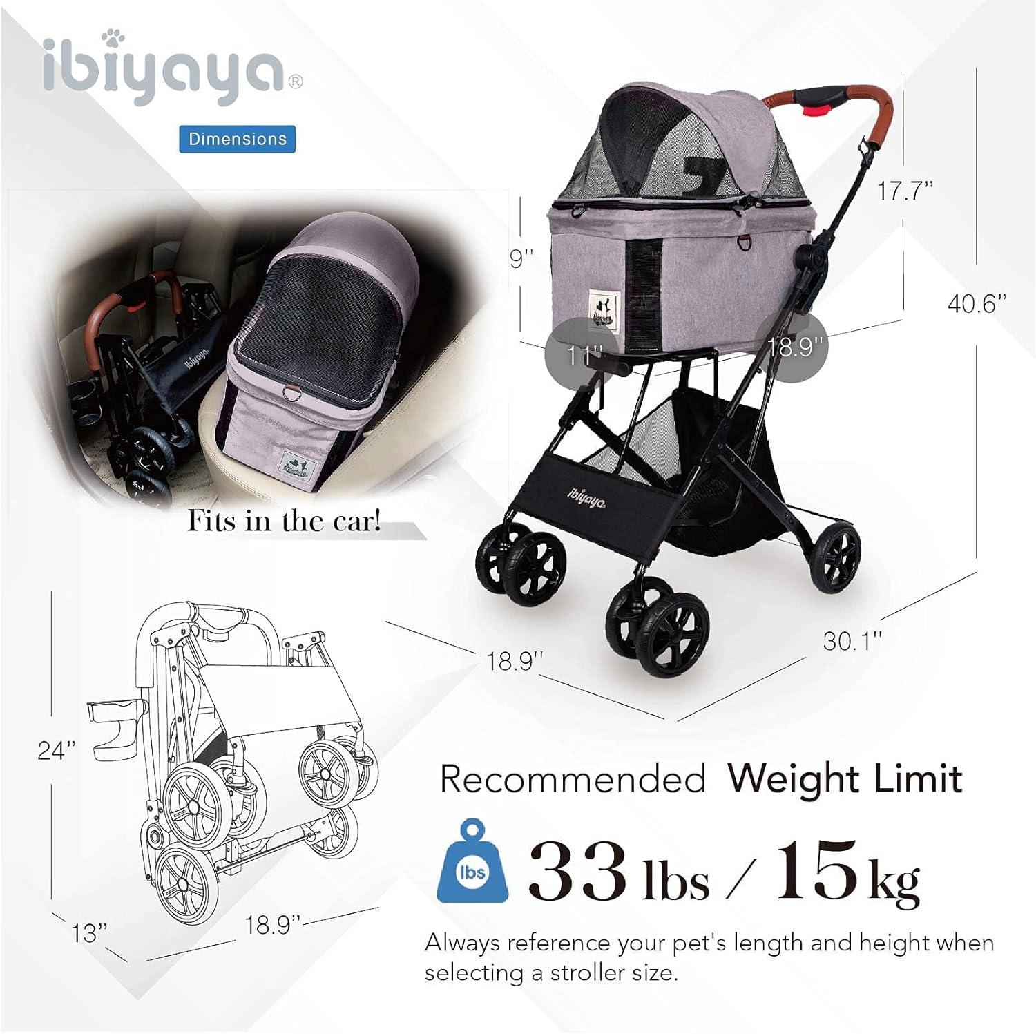 Ibiyaya  Travois Tri-fold Pet Travel System 3-in-1 Detachable Pet Stroller-Carrier for Small to Medium-Sized Dogs & Cats, Nimbus Gray