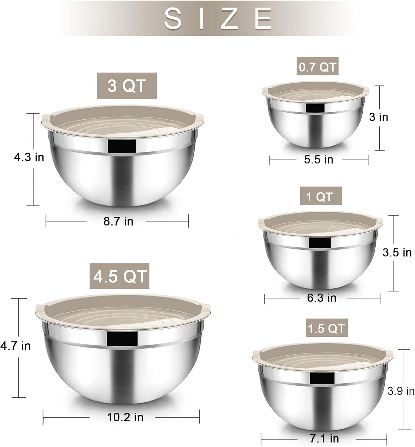 Khaki Stainless Steel Nesting Mixing Bowls with Lids Set of 5