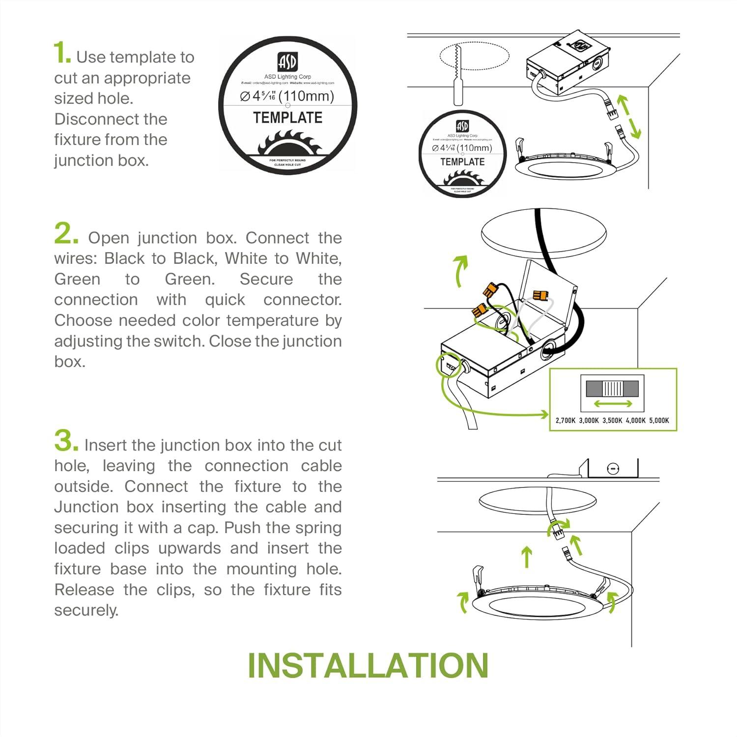 ASD LED Recessed Lighting 4 Inch | 2700K/3000K/3500K/4000K/5000K, 12W 50W Eqv | Ultra Thin Dimmable Ceiling Lights with J Box, Canless Wafer Downlight | Round Slim Panel Light - UL Energy Star 6 Pack